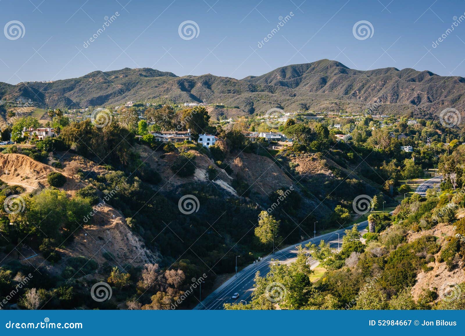 View of the Temescal Canyon in Pacific Palisades, California. Stock