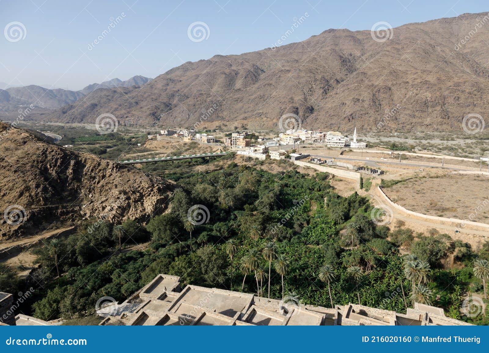 view from the thee-ain heritage site in al-baha, saudi arabia towards the village of the same name