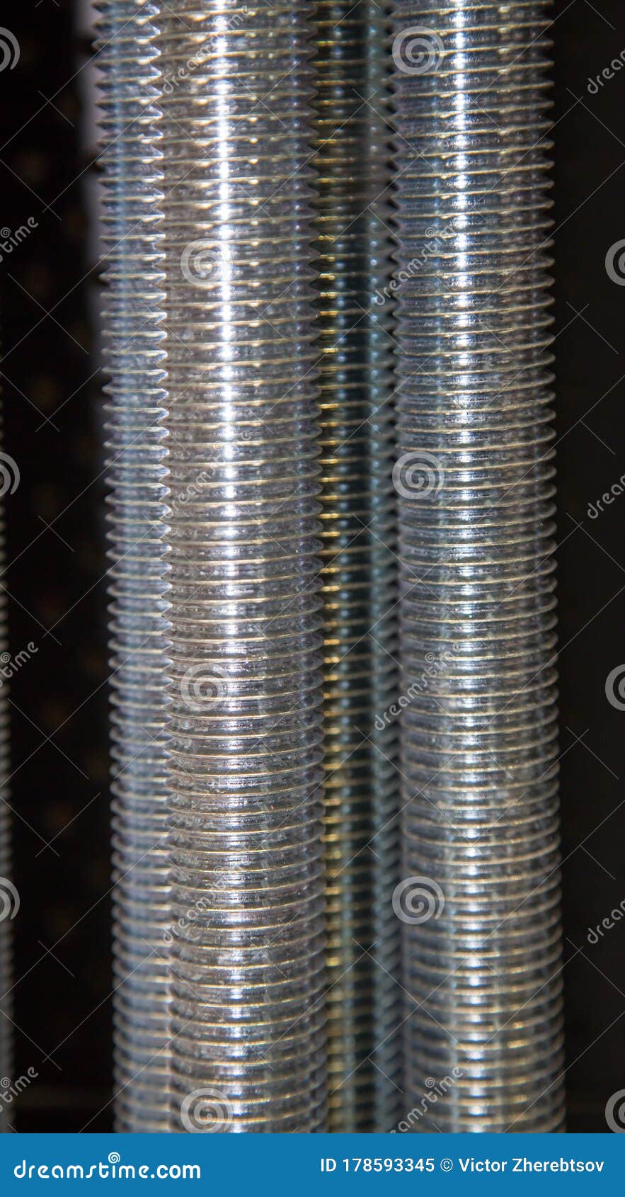 View of Threaded Steel Galvanized Studs in Beautiful Thread Structure