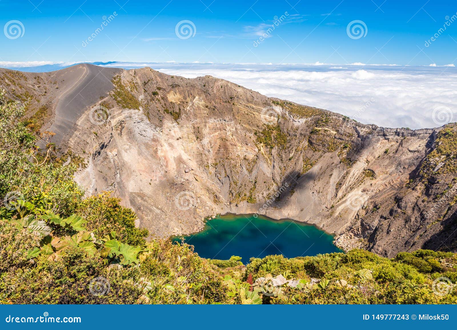 view to the crater of irazu volcano at irazu volcano national park in costa rica