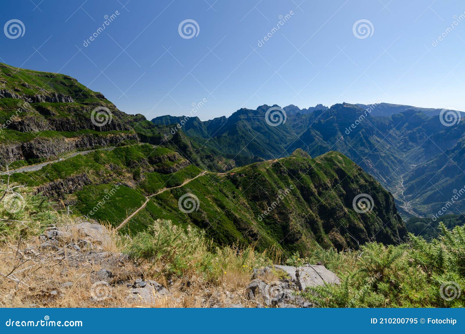view to encumeada pass from viewpoint canto do muro, madeira, portugal.