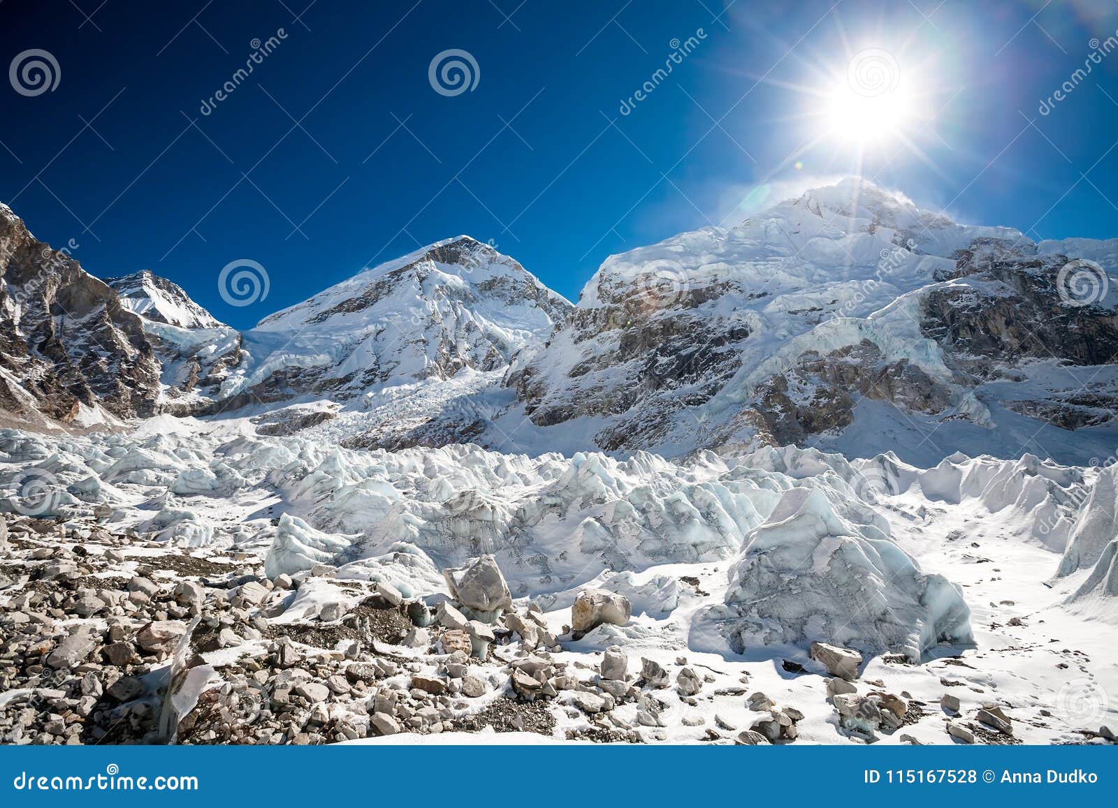 View To the Glacier that Falls Down from Everest Near Everest Ba Stock Photo Image of range