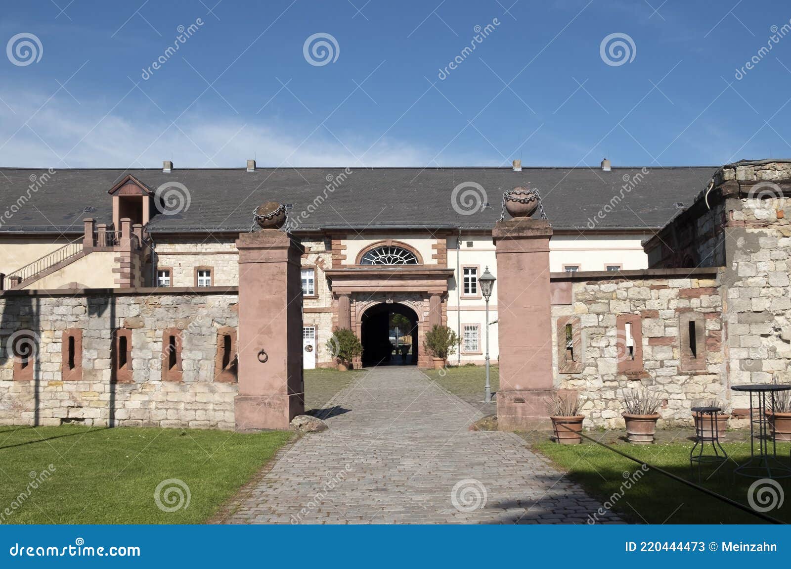 view to the historic castle called reduit in  mainz at river rhine