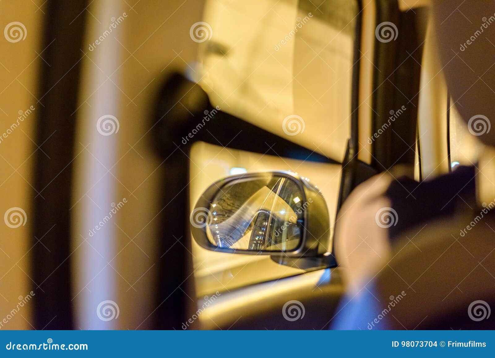 View To Left Car Mirror from Back Seat in Tunnel Stock Photo Image of