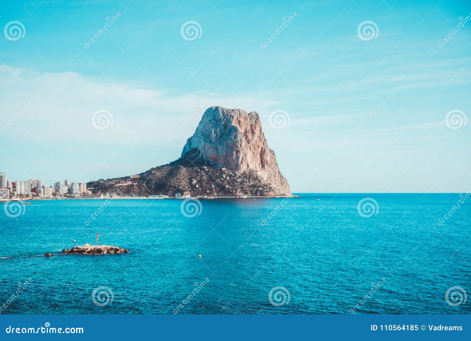 view to mediterranean sea, ifach rock and calpe city in costa blanca, spain
