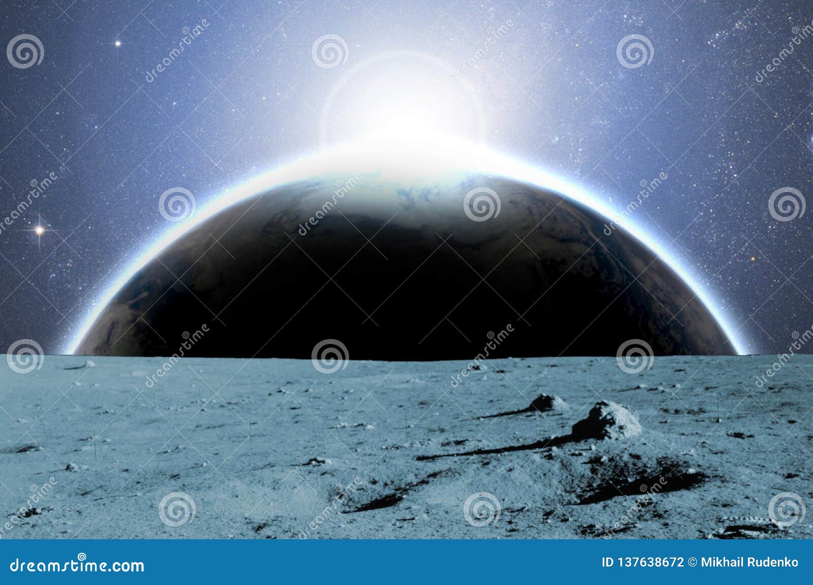 View To Planet Earth From Moon Surface B Elements Of This Image