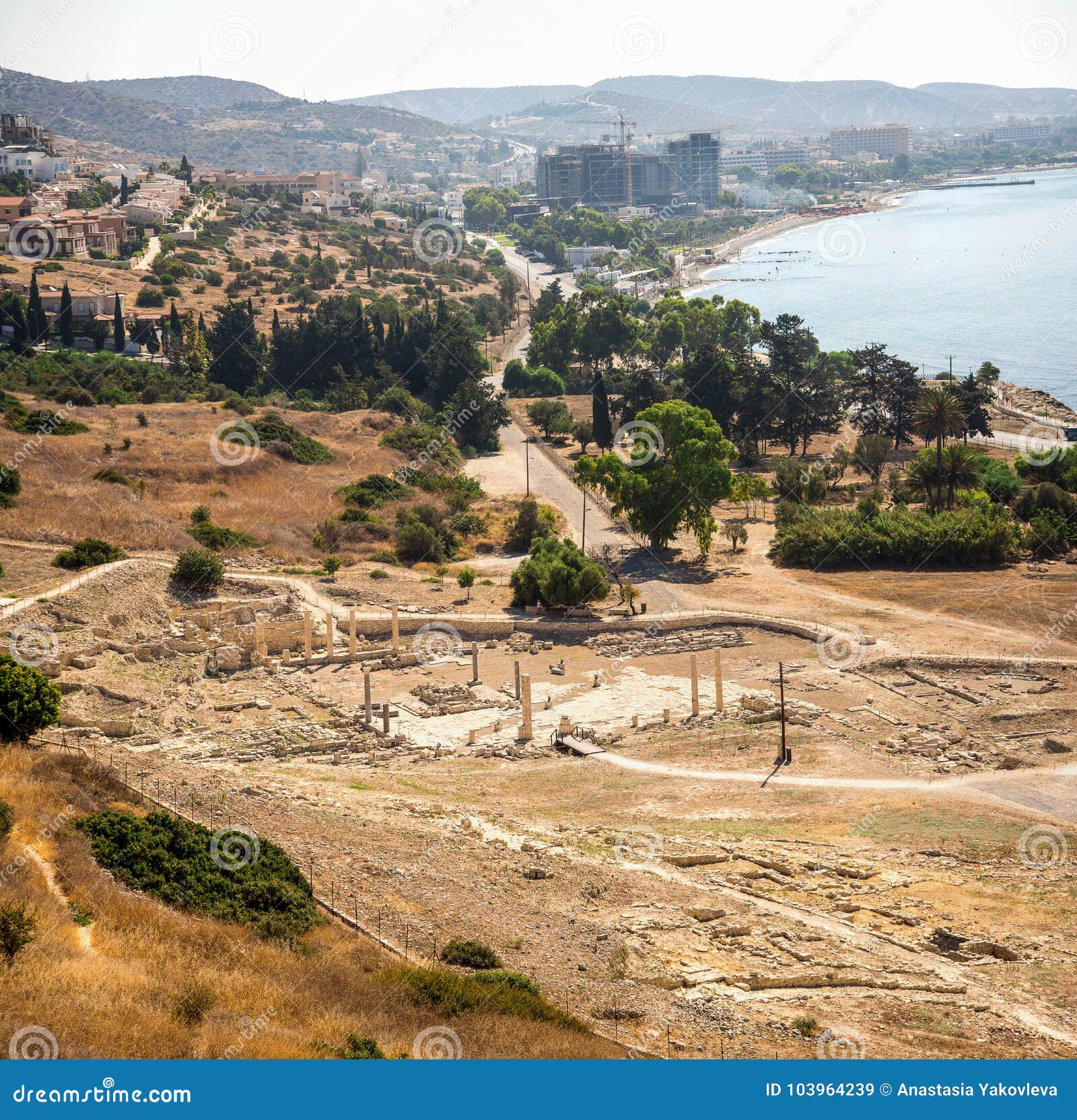 a view to remains of ancient amathus city and akrotiri bay from acropolis hill in limassol
