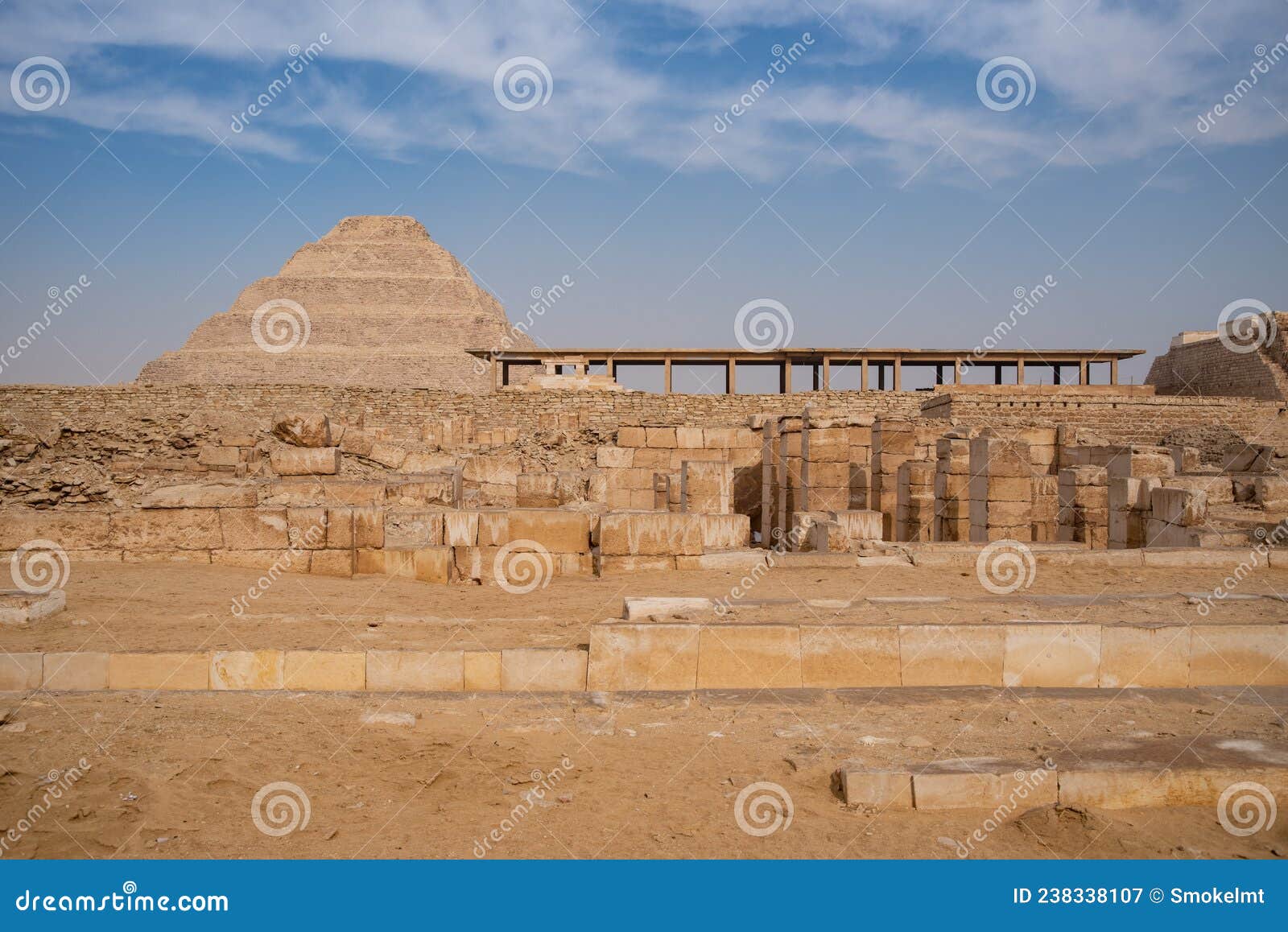 view to step pyramid of djoser in saqqara from pyramid of unas, an archeological remain in the saqqara necropolis, egypt