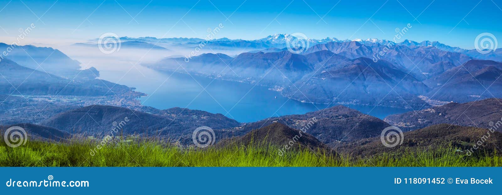 view to swiss alps from monte lema, canton ticino, switzerland, europe