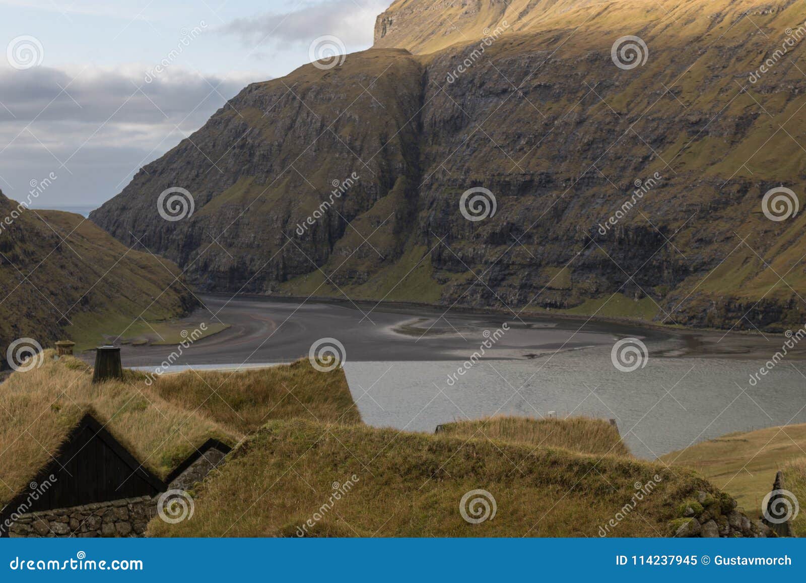 view to the tidal bay at saksun, the faroe islands
