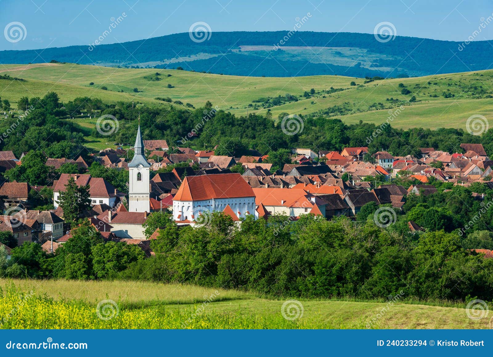 View To the Village with Fortified Church, Darjiu, Transylvania ...