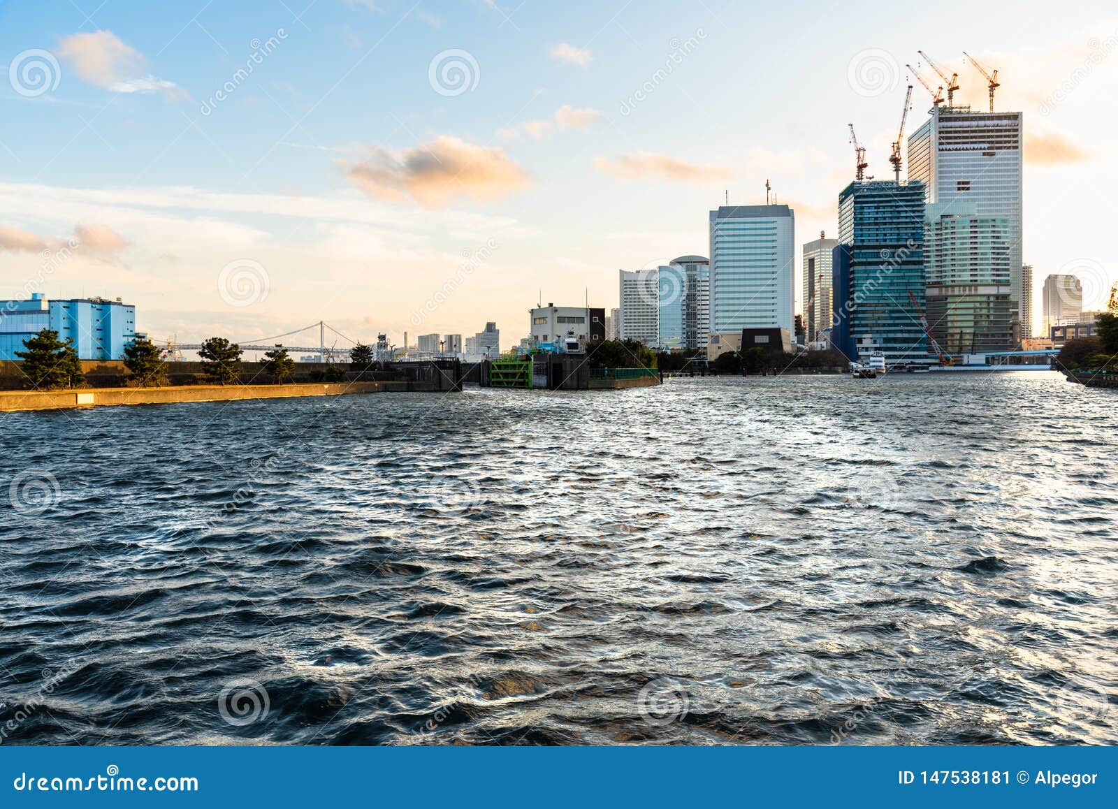 View Of Tokyo Bay Area Under Clear Sky At Sunset Stock Image Image Of Cityscape Skyline