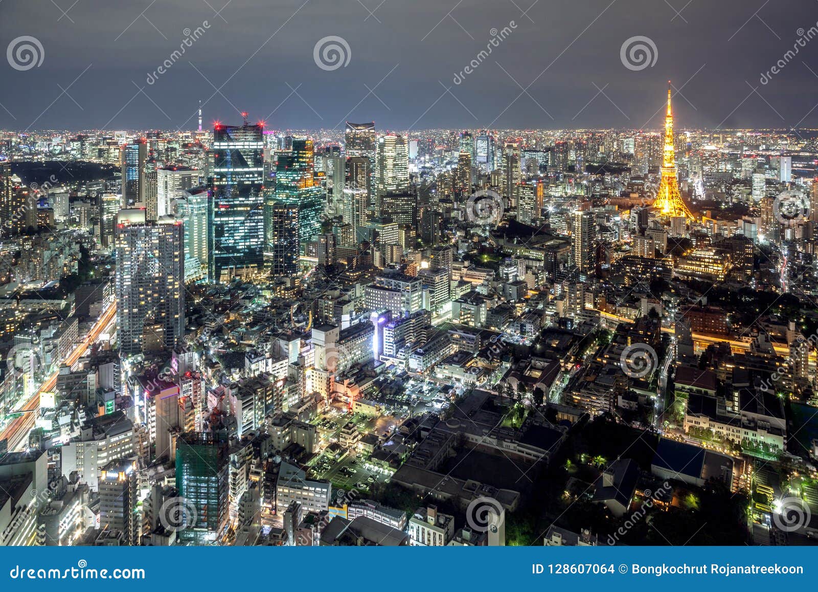 View Of Tokyo Tower And Tokyo Skytree From Mori Tower Roppongi Hills Tokyo Japan Stock Photo Image Of Landmark Aerial