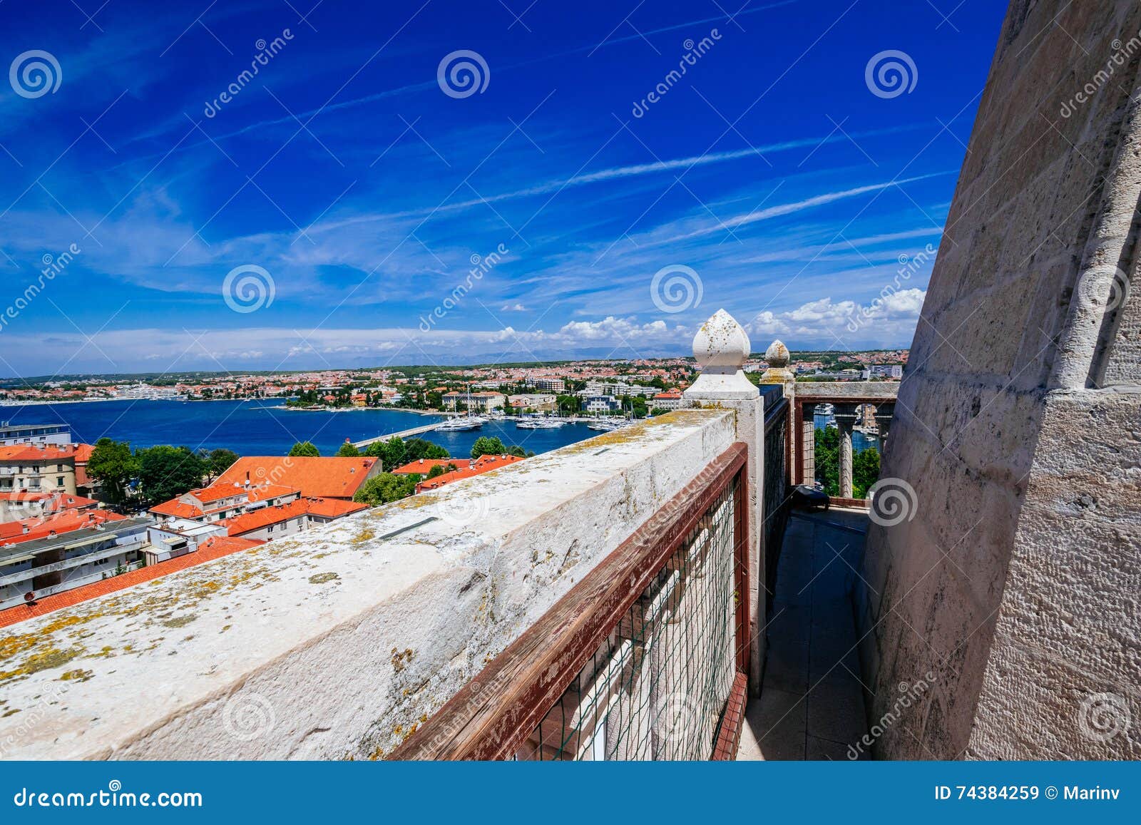 view from top of bell tower of church of st. anastasia in zadar