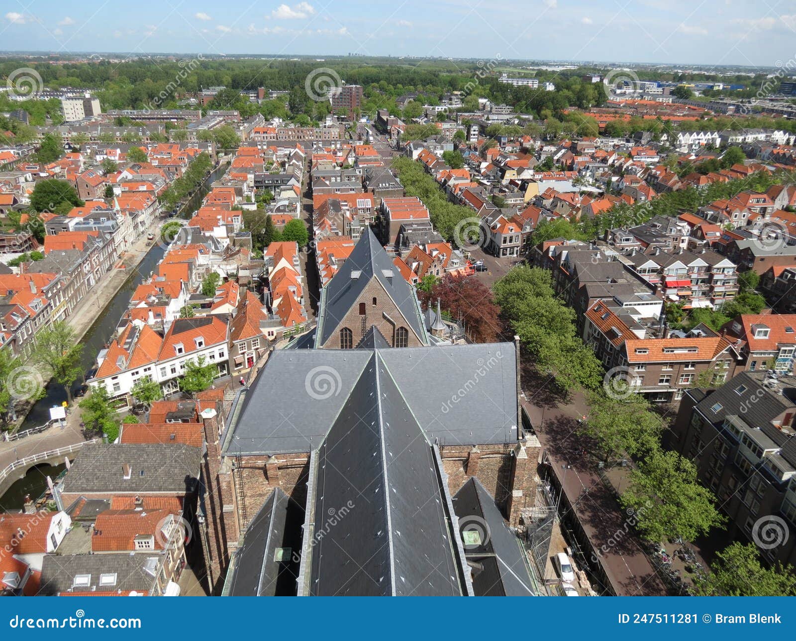 the view from the top of the church tower in delft