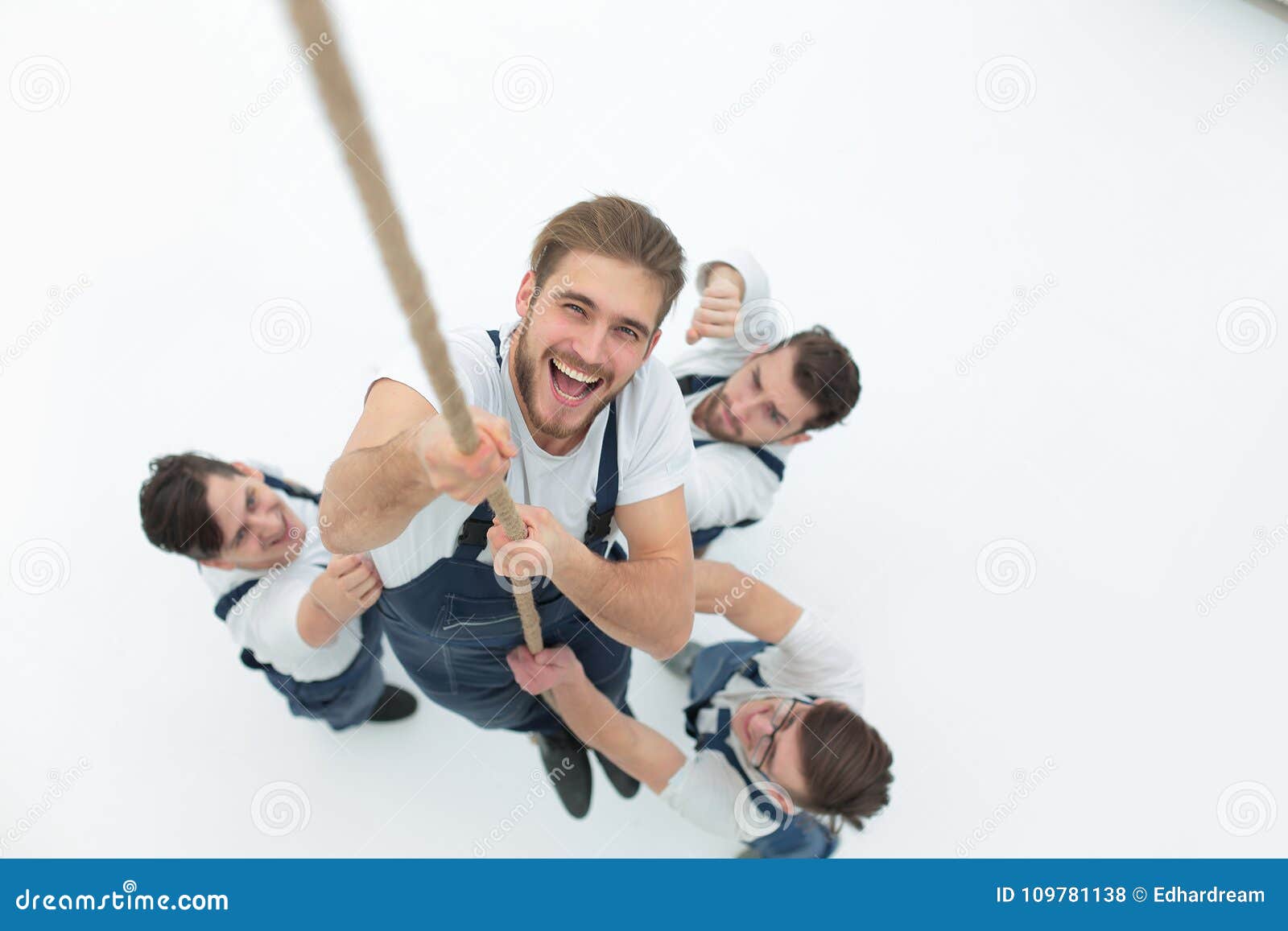 View from the Top.construction Worker Climbing on a Rope Stock Photo