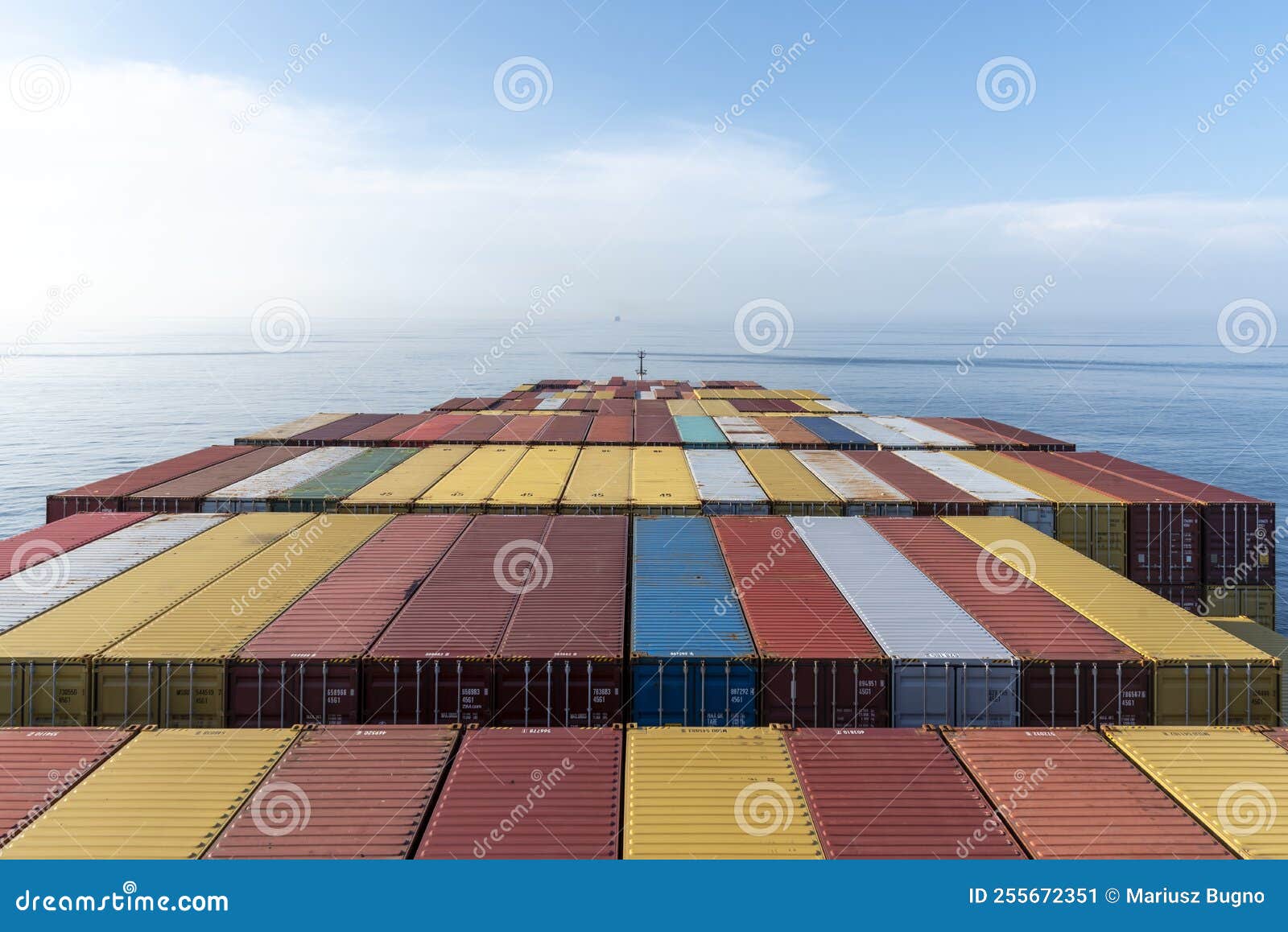 View on the Top of the Containers Loaded on Deck of the Large Cargo