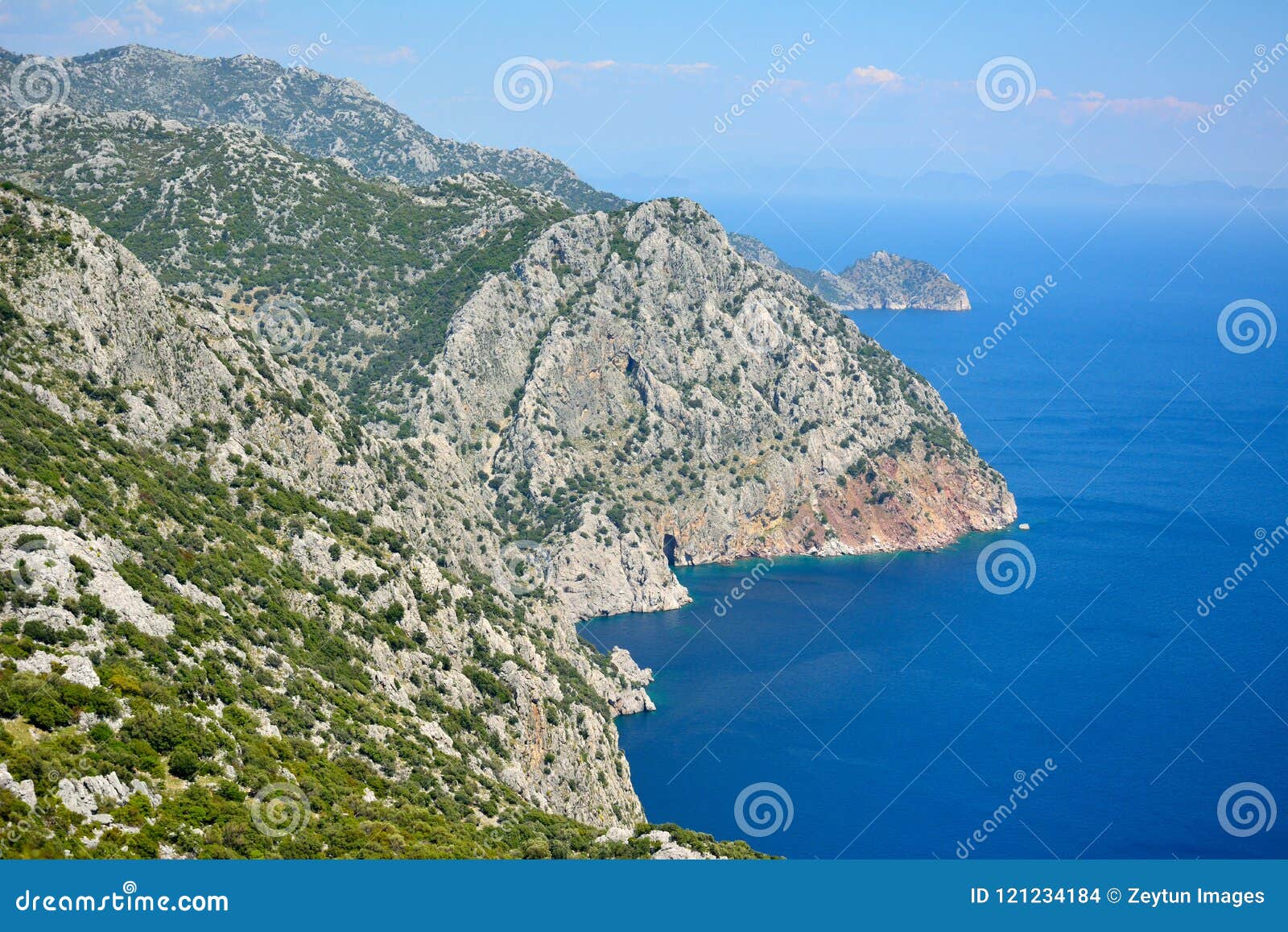 view toward cliffs hiding ameliya beach on bozburun peninsula ne
