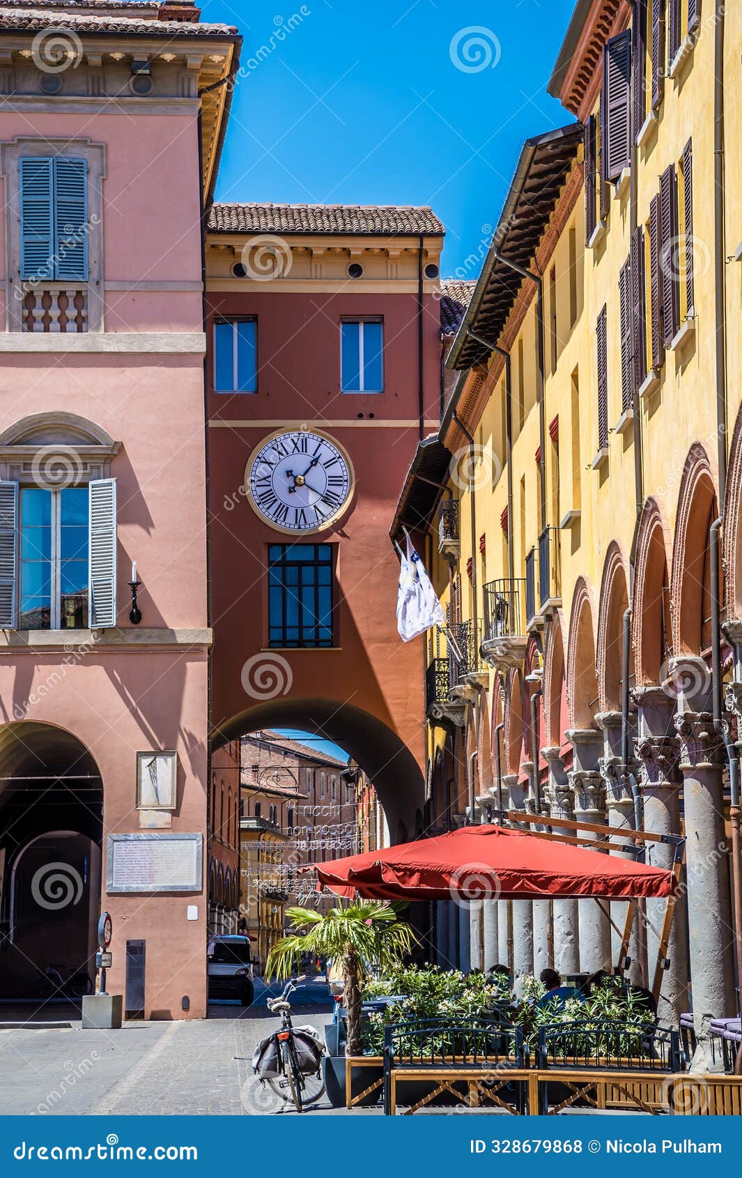 a view towards the entrance to the matteotti square in imola, italy