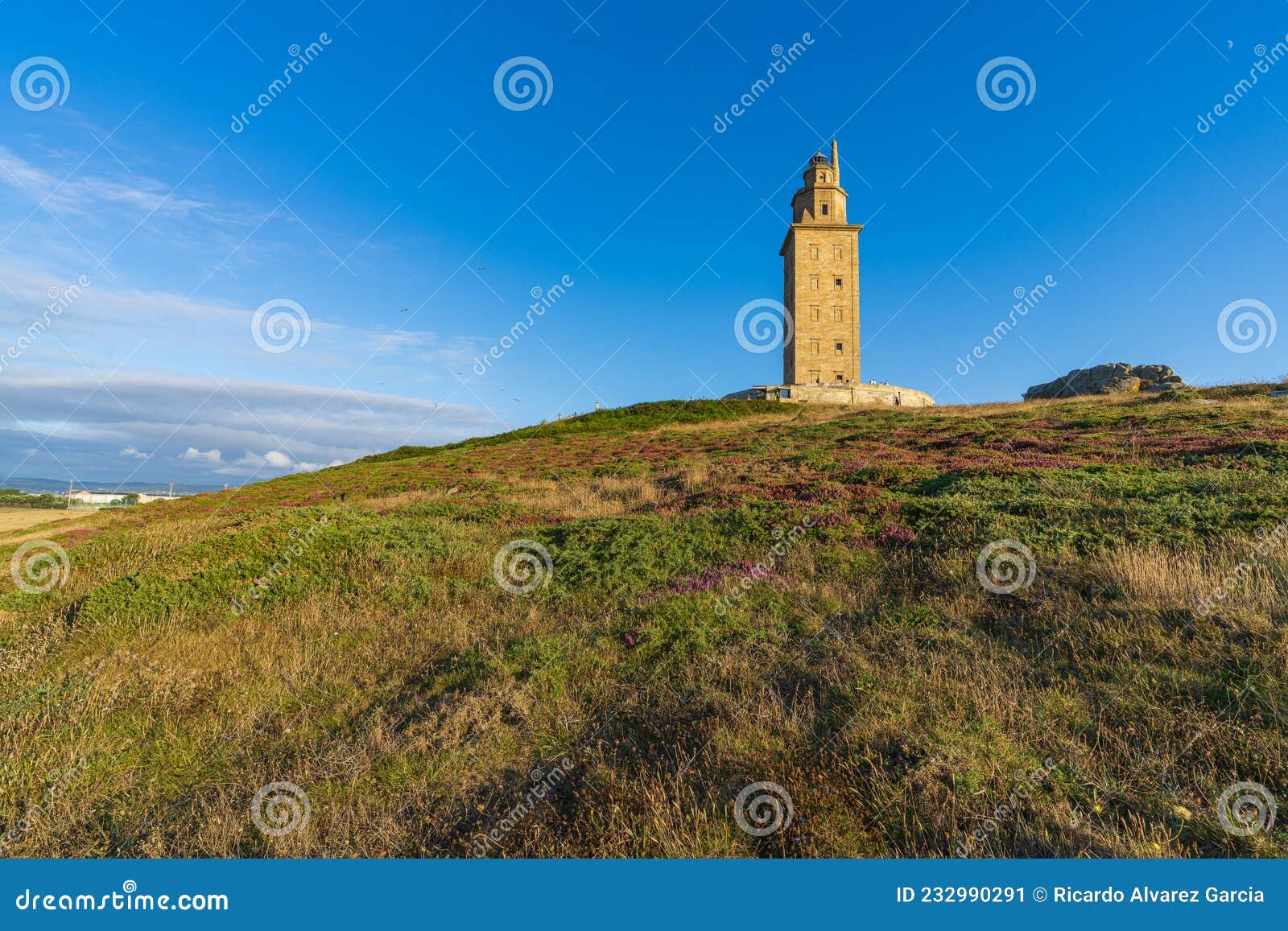 view of the tower of hercules in the galician city of a coruna in spain.