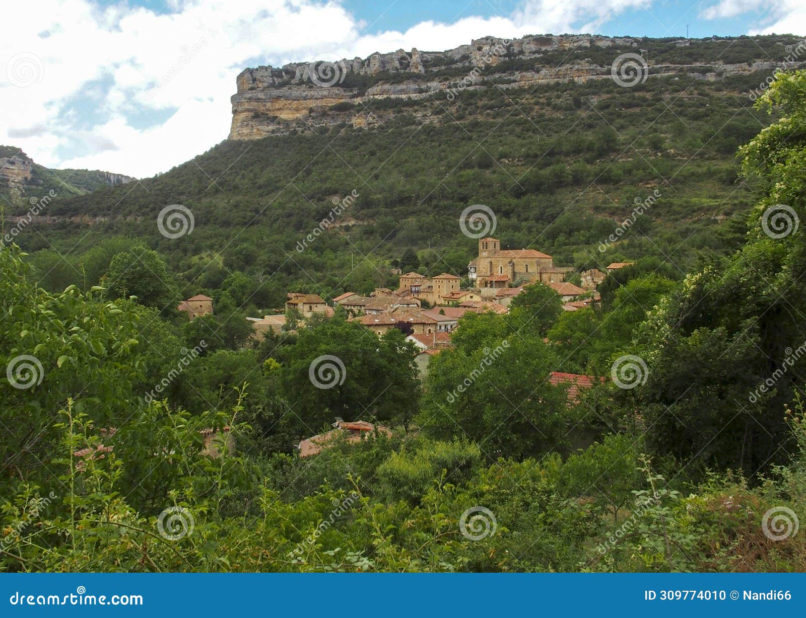 view of the town of escalada from the south. burgos, castile and leon, spain.