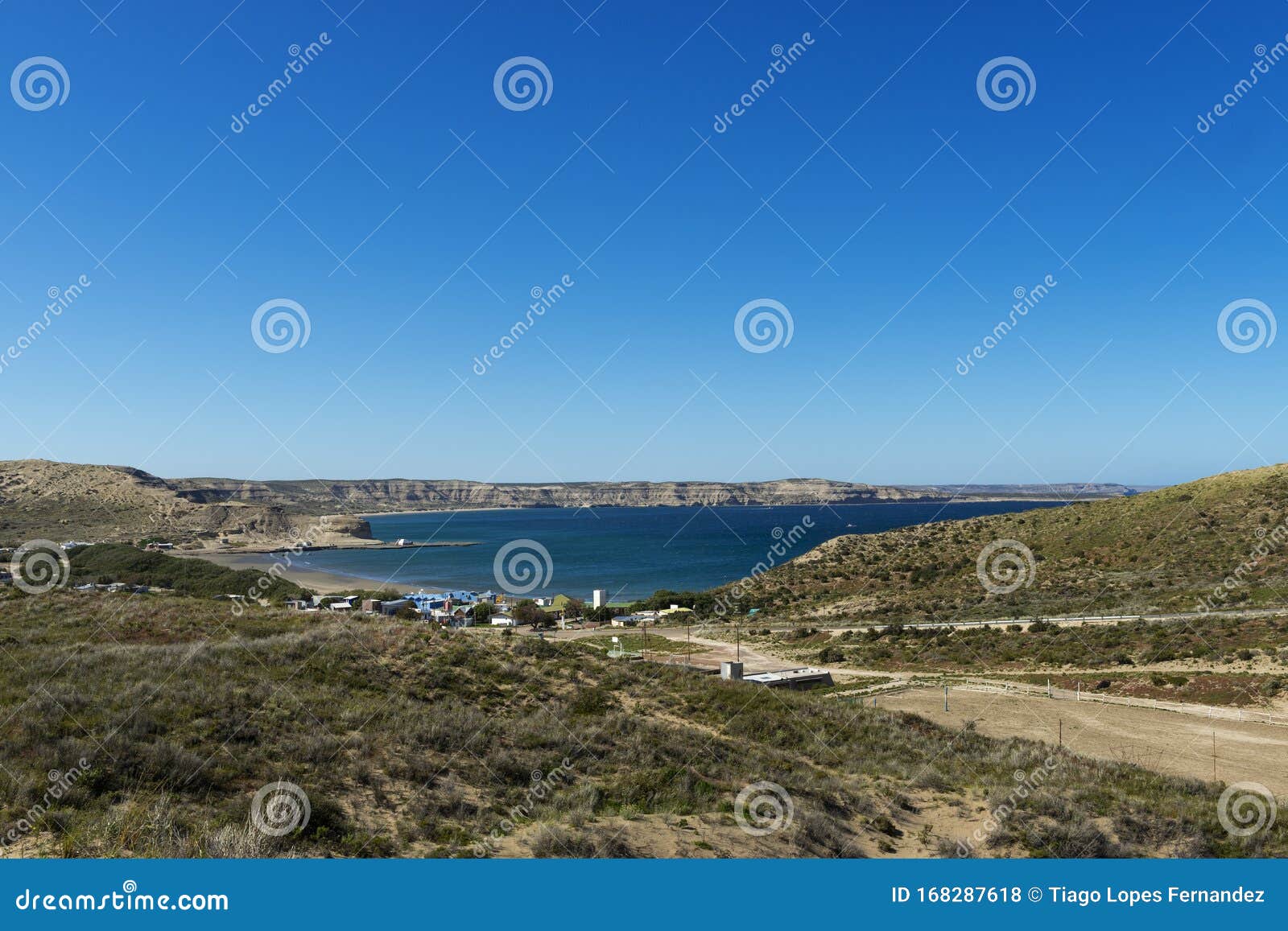 view of the town of puerto piramides at the valdes peninsula in argentina