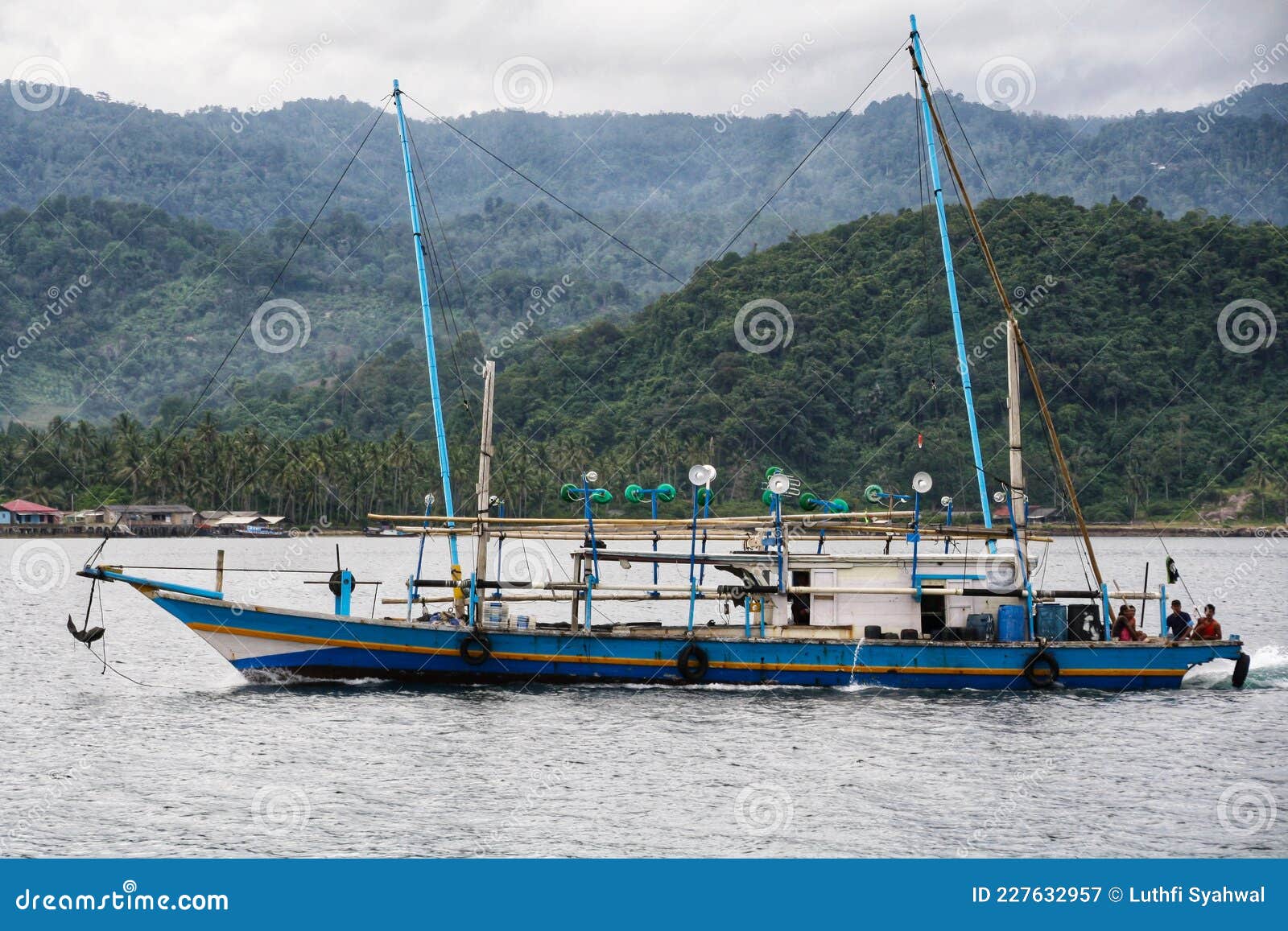 View of Traditional Small Fishing Boat with Motor in Bay Stock Image -  Image of anchor, port: 227632957