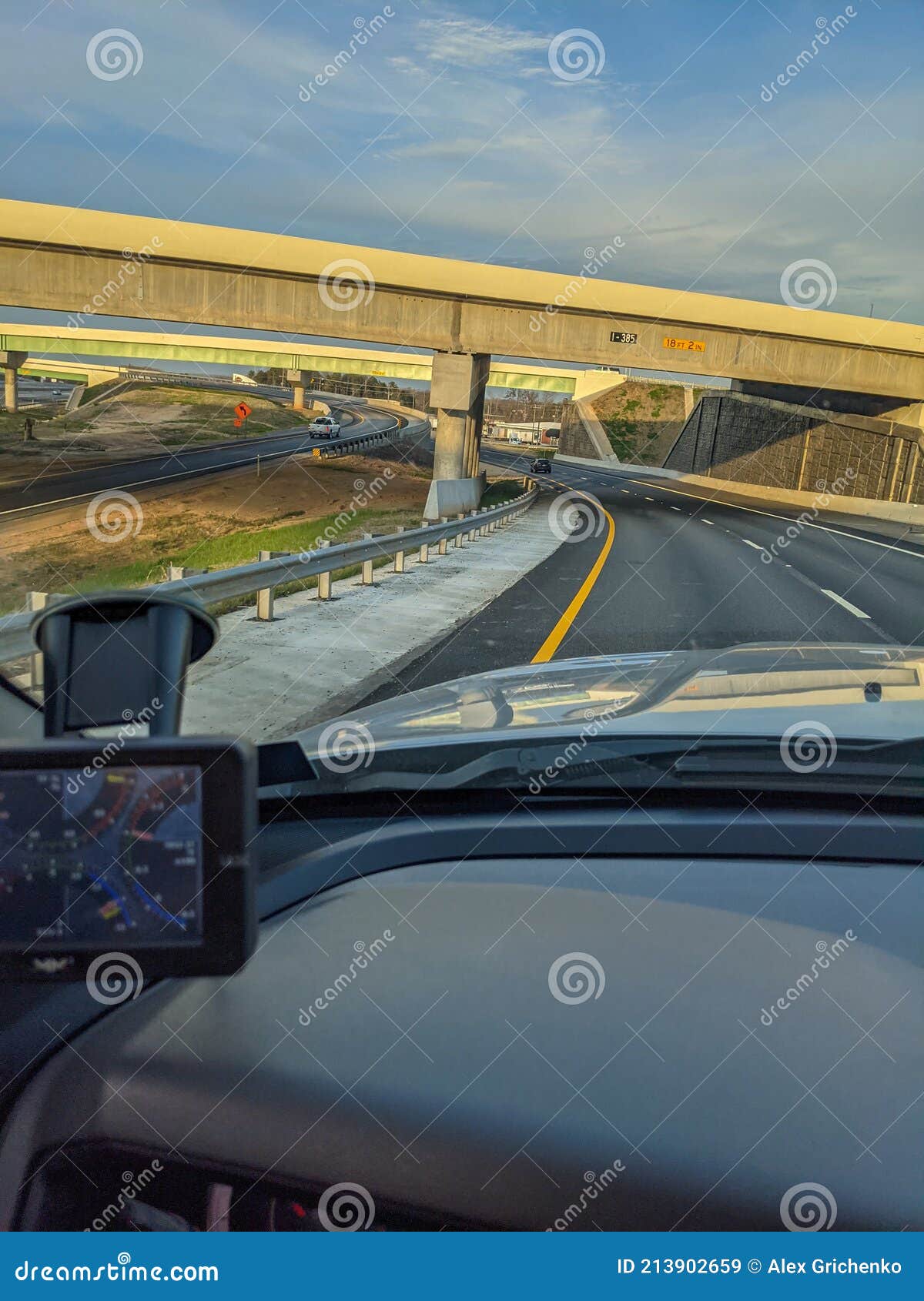 view from truck cockpit on a freeway