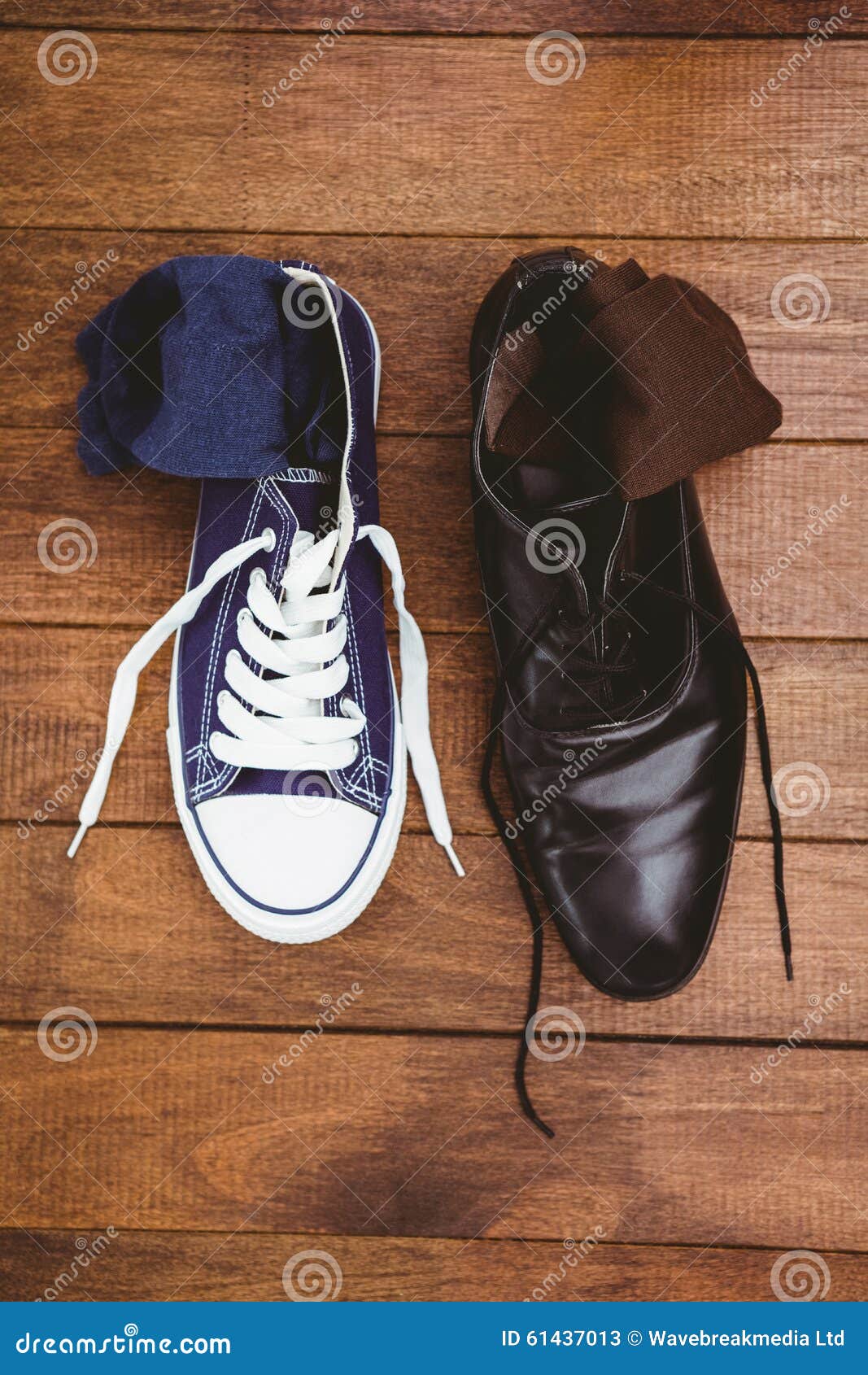 View of Two Different Shoes Stock Image - Image of formal, wood: 61437013