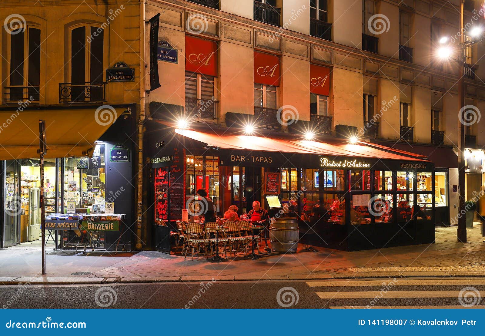View of Typical French Bistro St. Antoine in the Quarter Marais, the ...