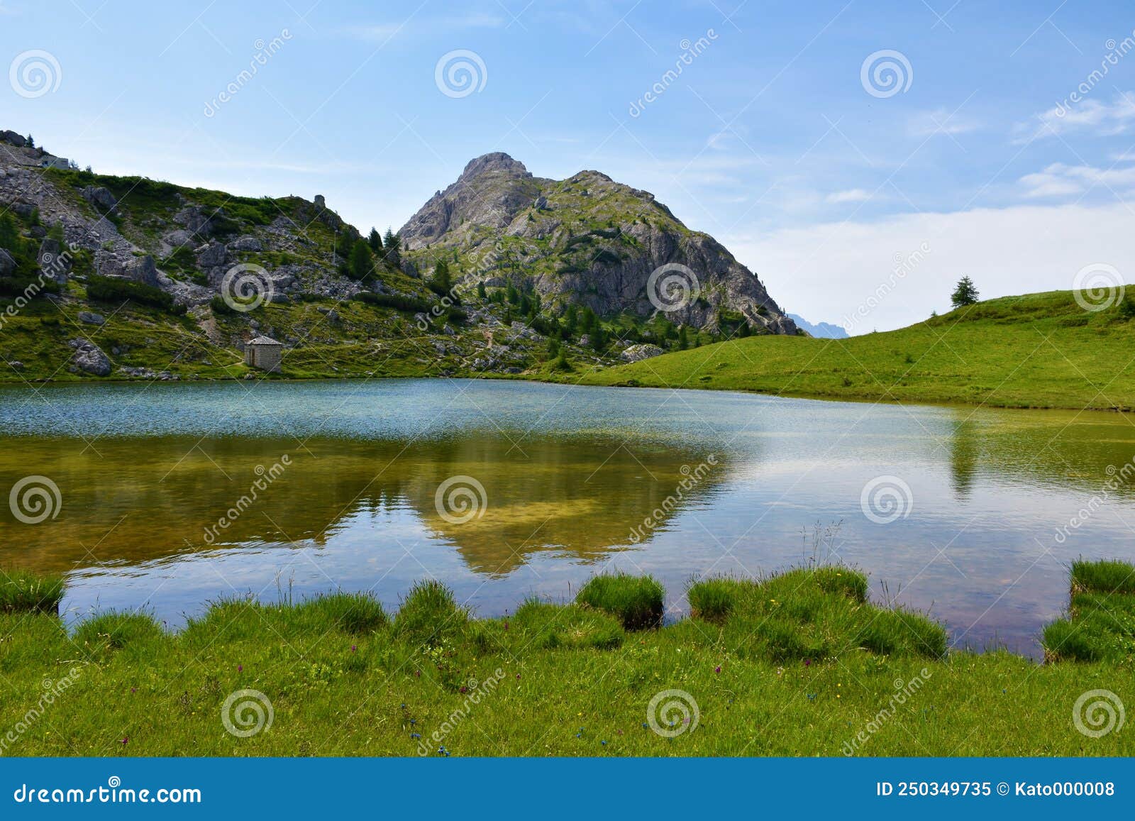 view of valparola lake and sass de stria mountain