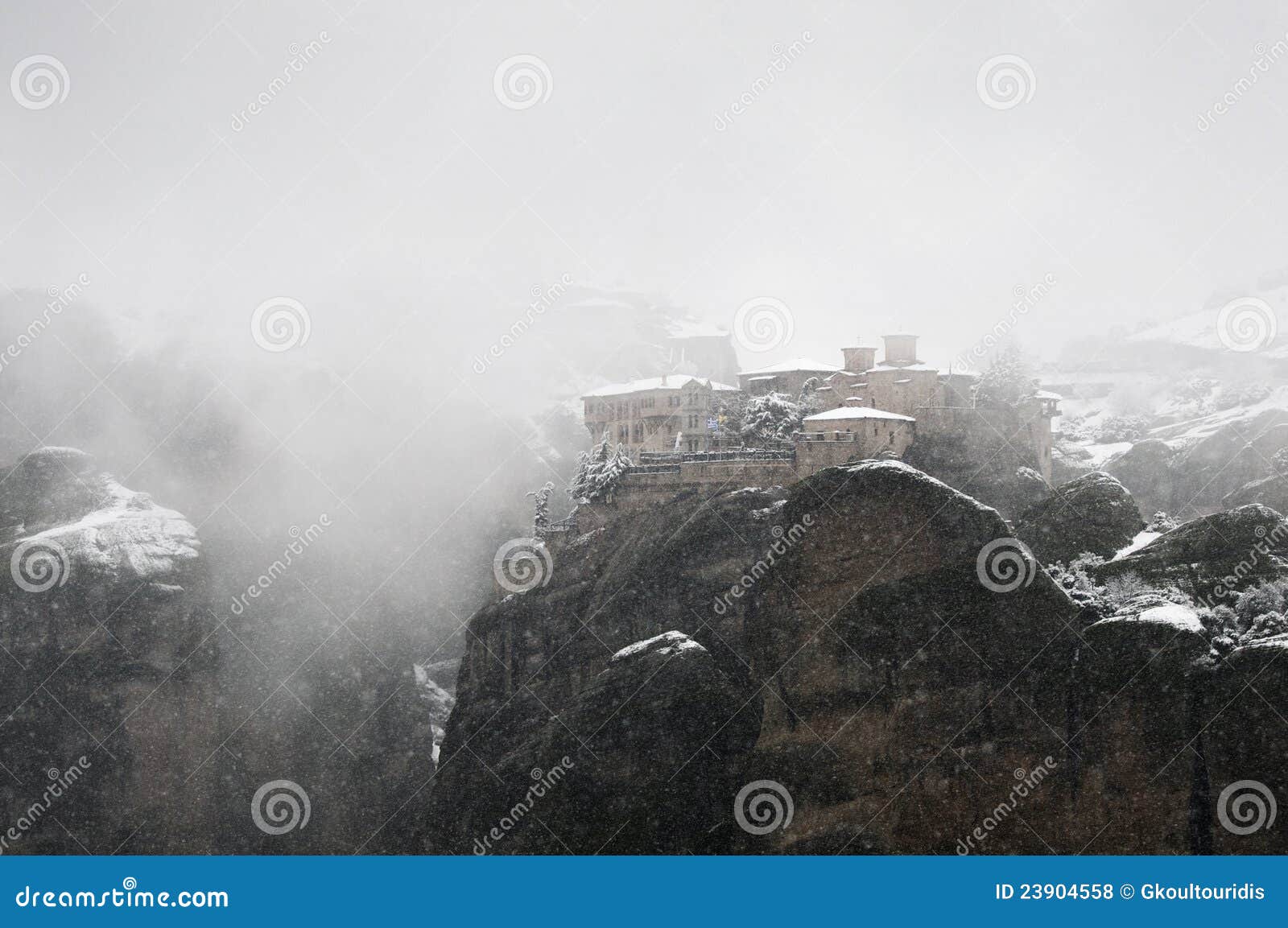 View of Varlaam Monastery in Winter, Meteora Stock Photo Image of