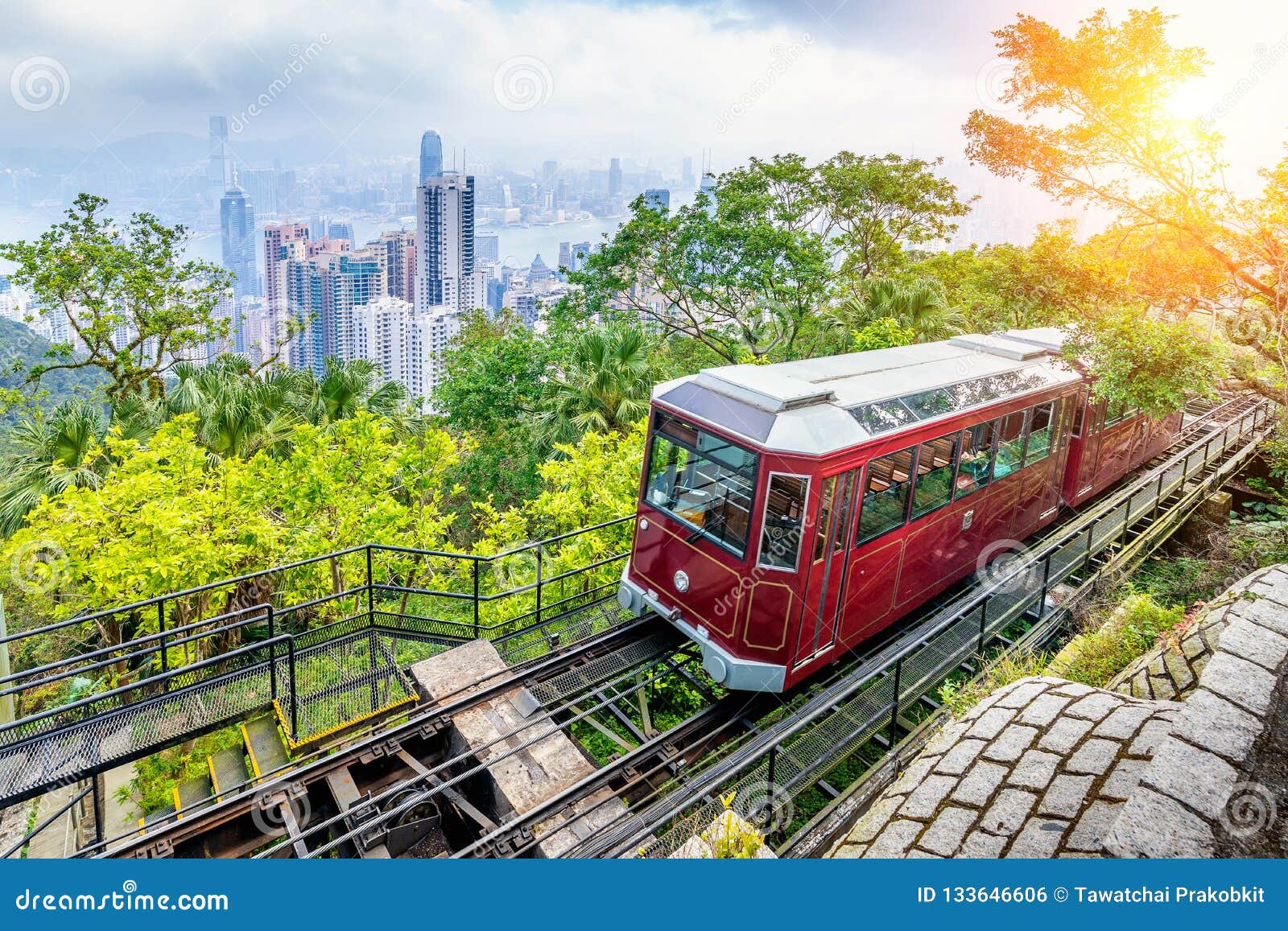 view of victoria peak tram in hong kong