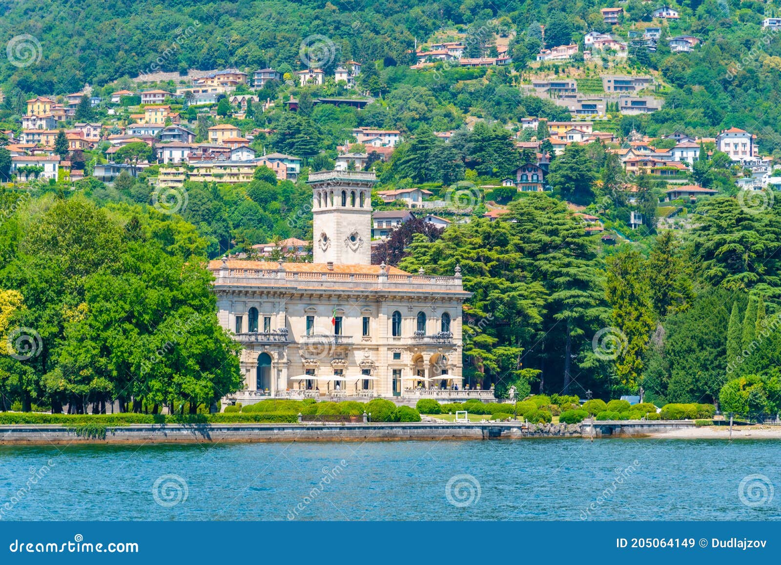 view of villa erba at lake como in italy