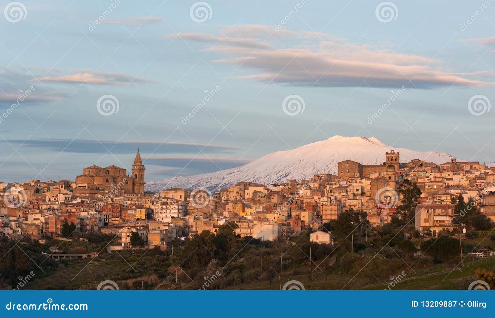 View of Village on Background Etna Stock Image Image of blue, city