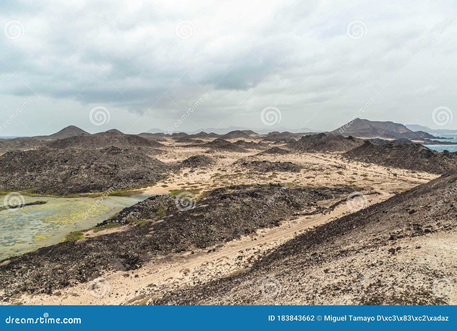 view of volcanic landscape of isla de lobos in fuerteventura, canary islands, spain