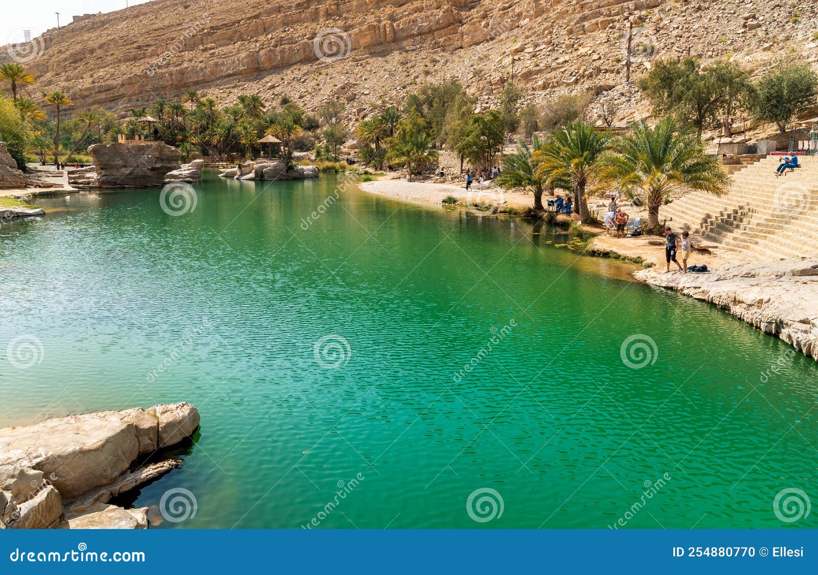 view of the wadi bani khalid oasis in the desert in sultanate of oman