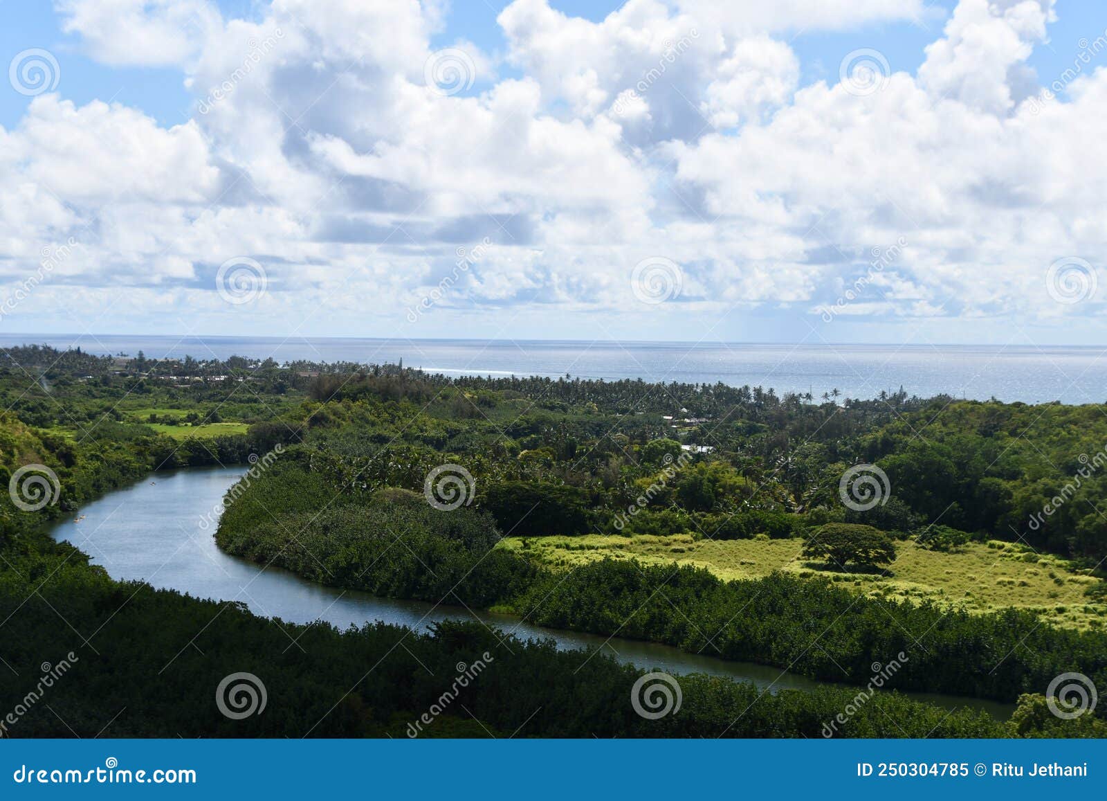 view of wailua river state park from poliahu heiau at kapaa on kauai island in hawaii