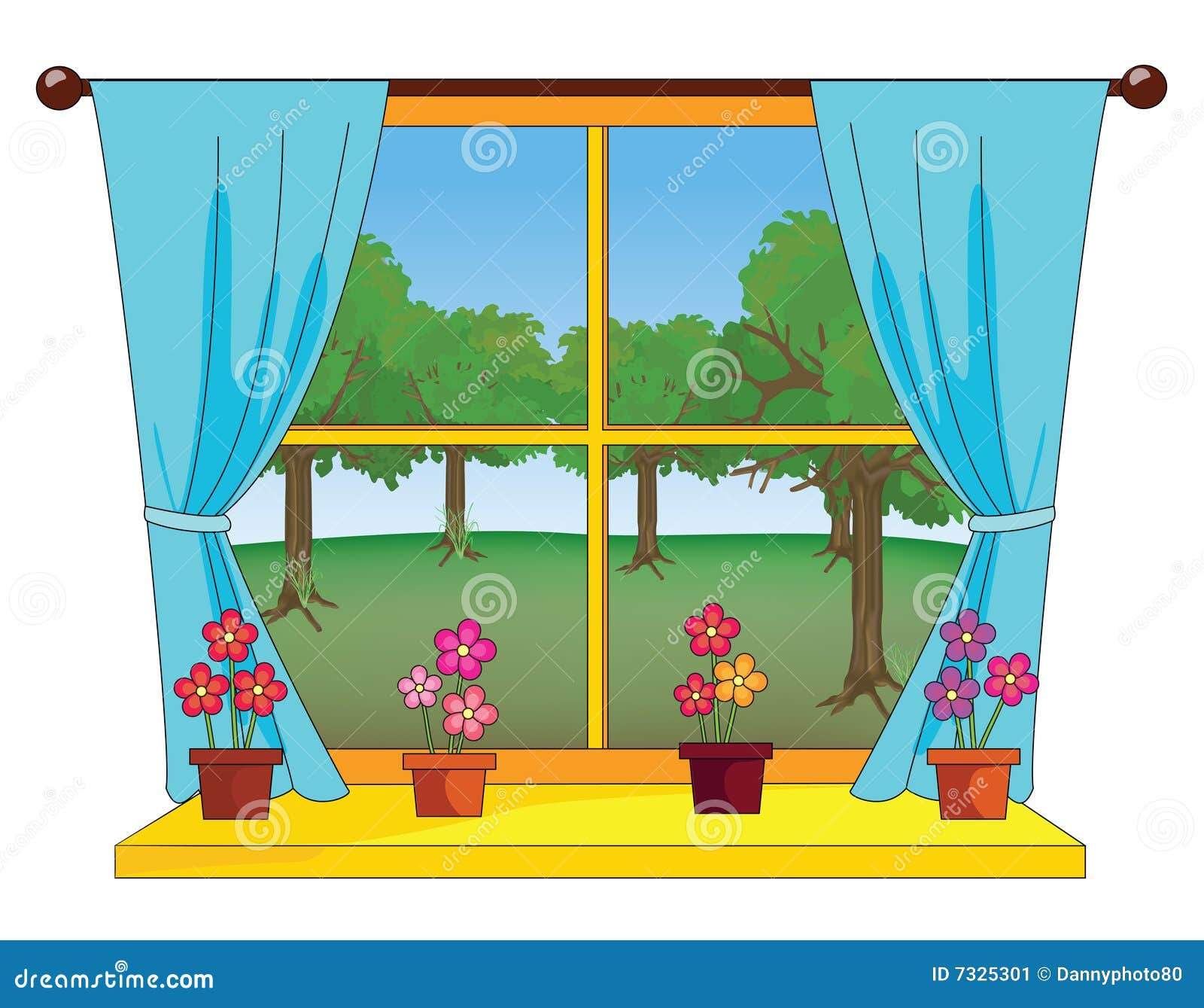 View through a window stock illustration. Illustration of curtains