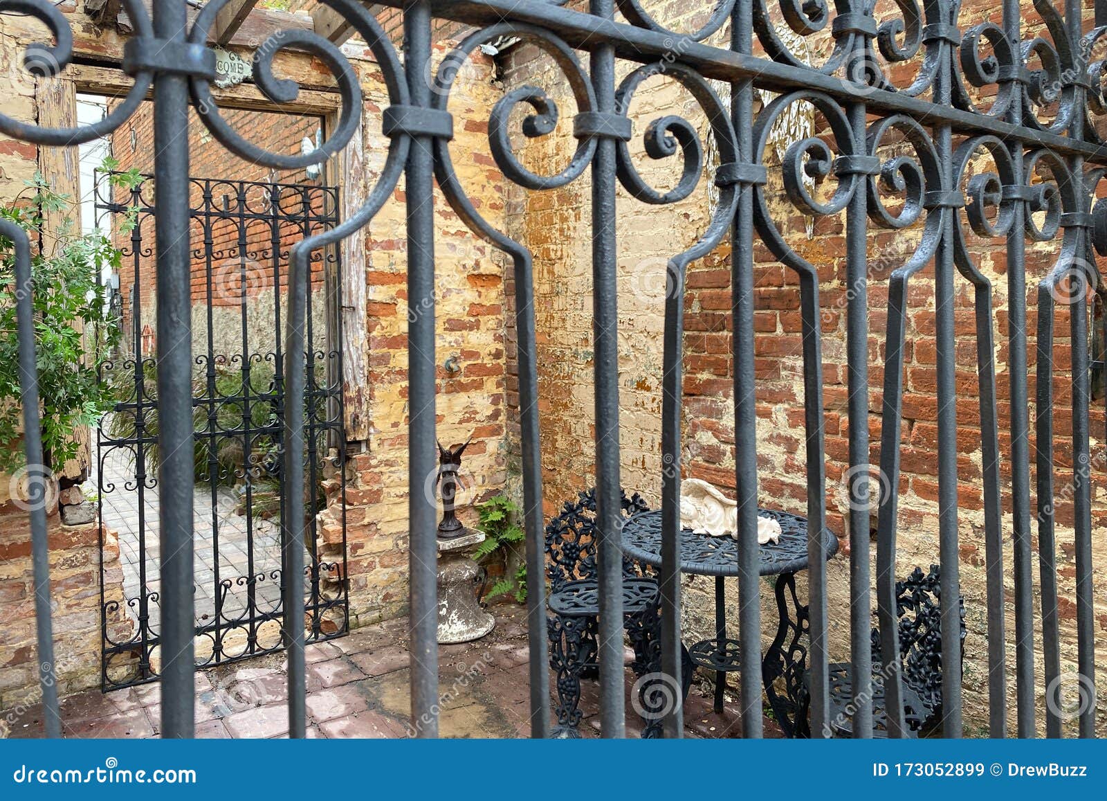 View through Wrought Iron Gate Garden Sanctuary Stock Image - Image of ...
