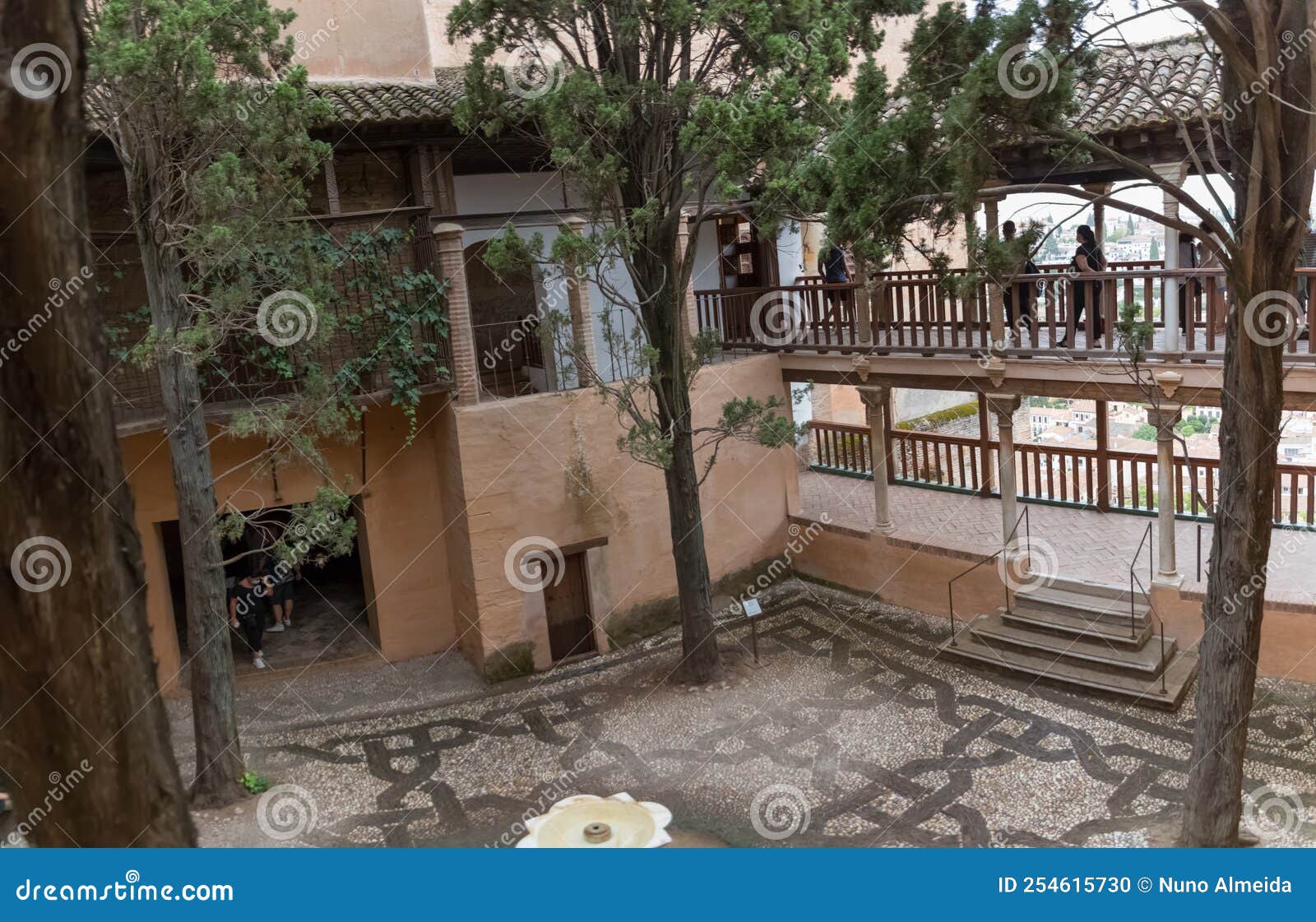 view at the wrought iron grille, called patio de la reja, on nasrid palaces inside the alhambra fortress complex located in