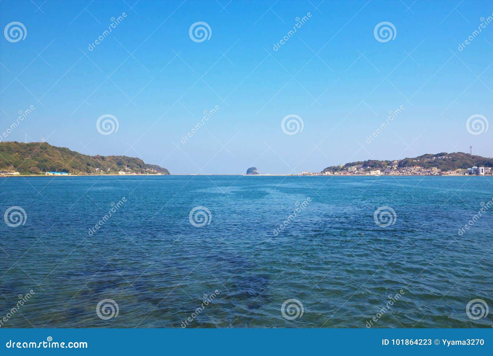 view of yobuko with kabeshima island at karatsu, saga, japan.