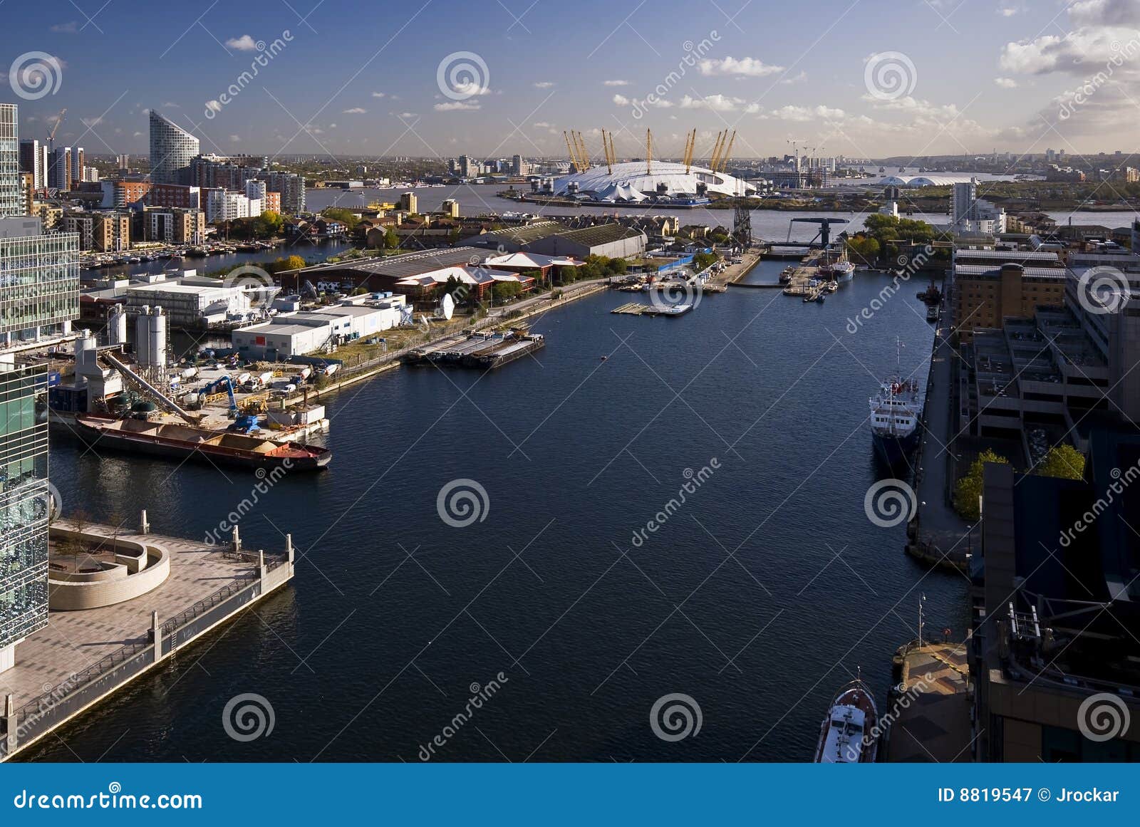 views over canary wharf and docks