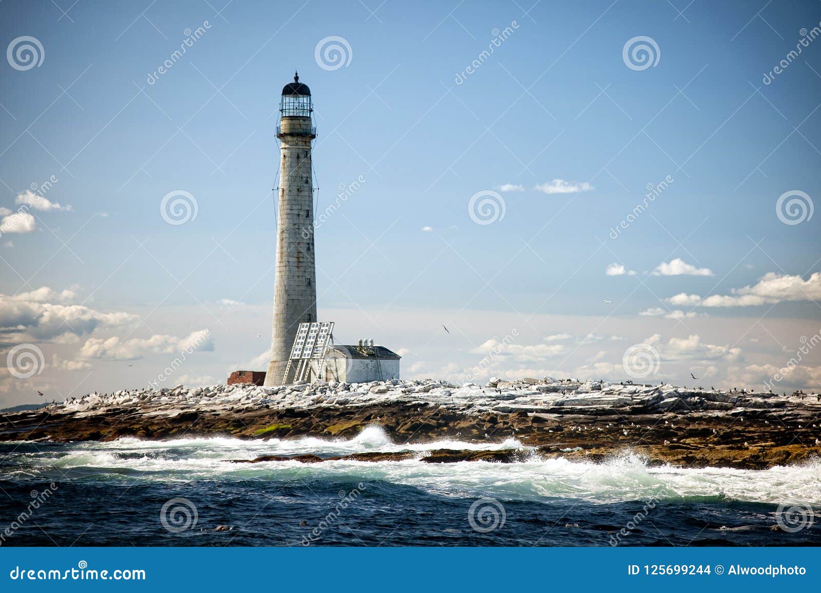 vignette of tallest lighthouse in new england at low tide on sum