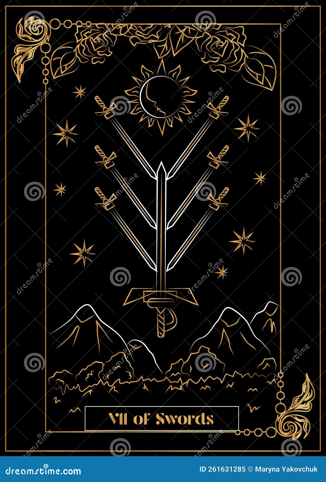 VII of Swords copy stock vector. Illustration of line - 261631285
