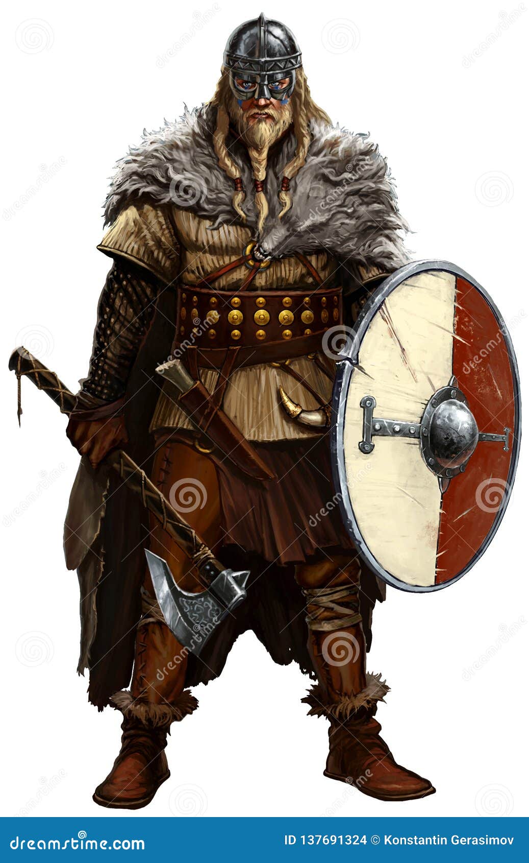 Viking with Ax and Shield on White ...