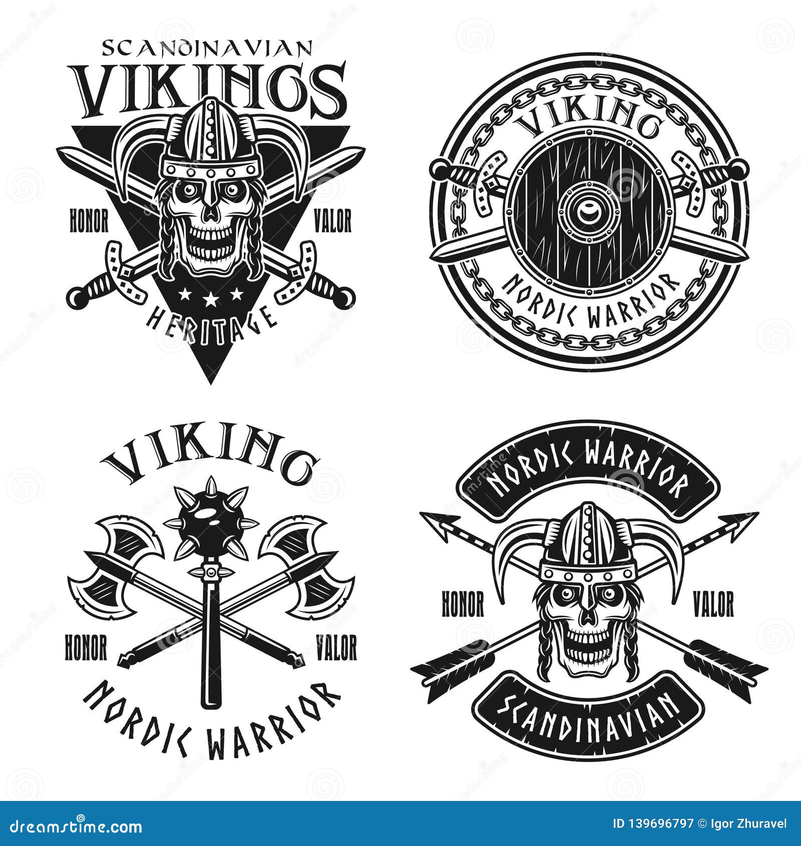 Vikings Badges. Scandinavian Or Nordic Authentic Labels With Vikings ...