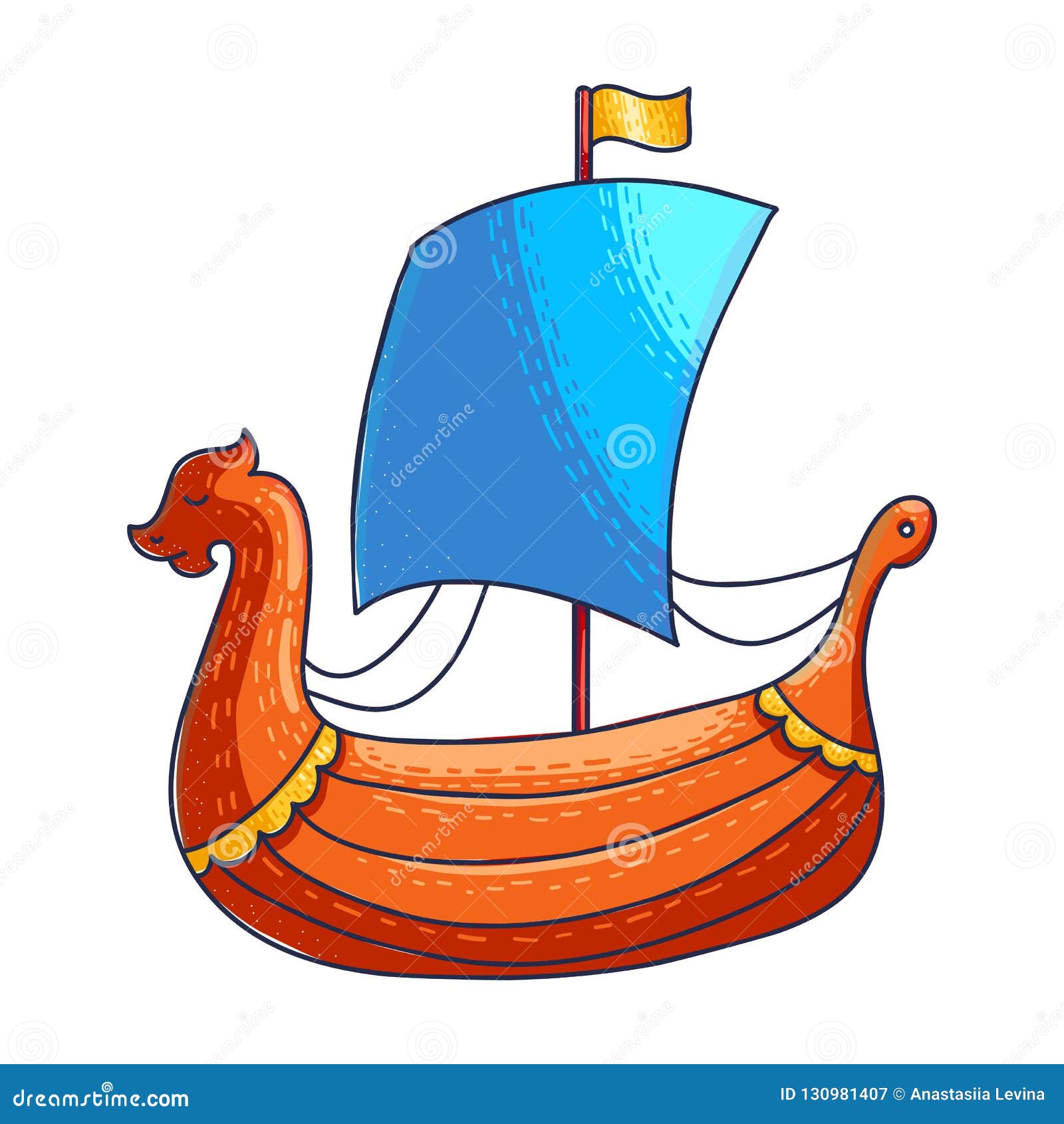 Viking Ship Hand Drawn Vector Color Illustration Stock 