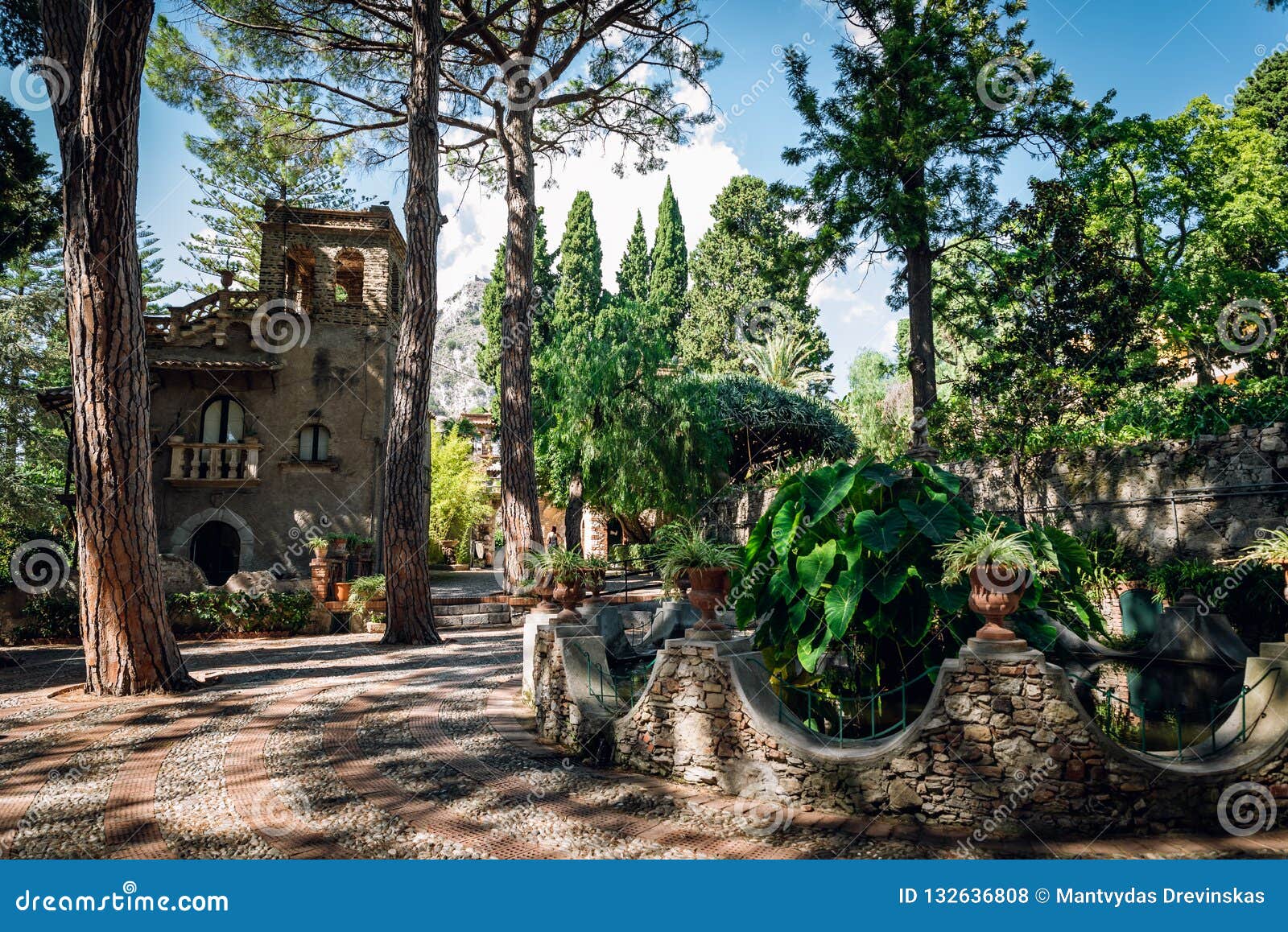 villa comunale di taormina. public garden of taormina city in sicily, italy