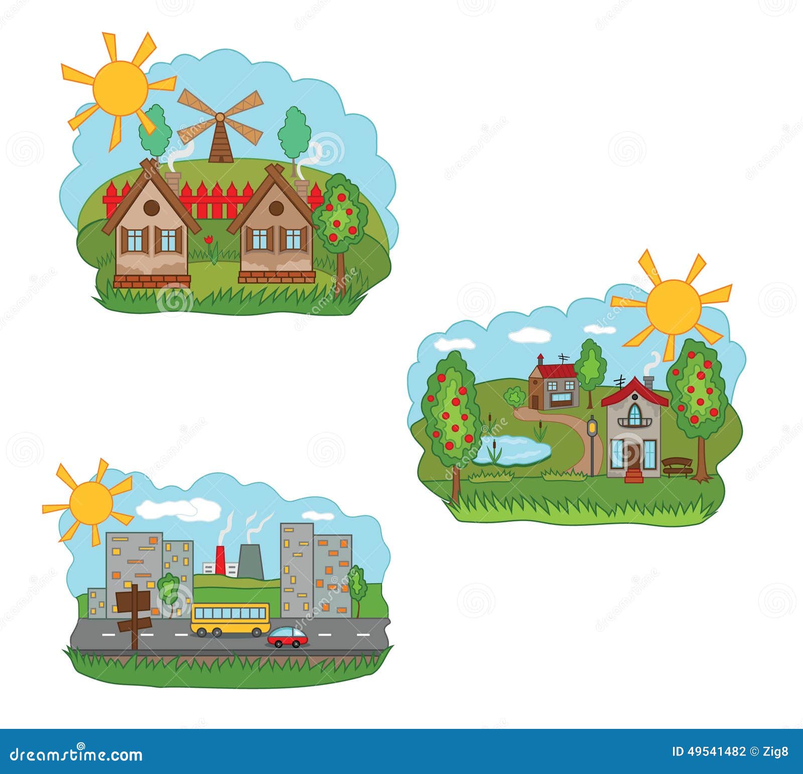 Village and city stock vector. Illustration of apartment - 49541482